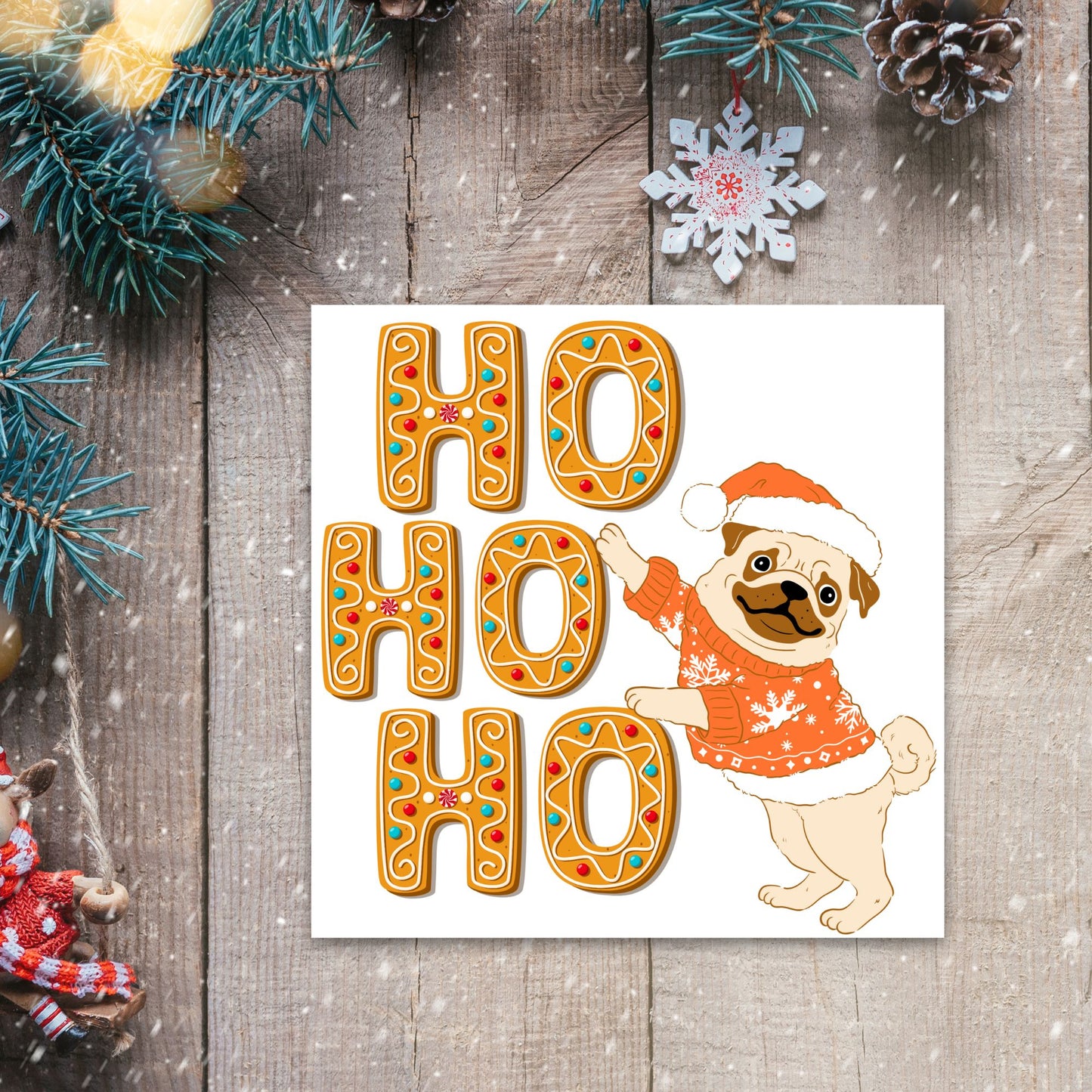 Adorable Pug Christmas card - dog lover card - dog christmas card