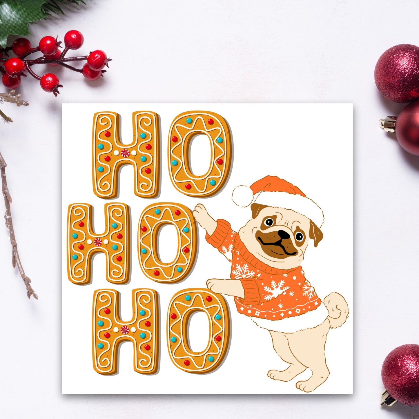 Adorable Pug Christmas card - dog lover card - dog christmas card