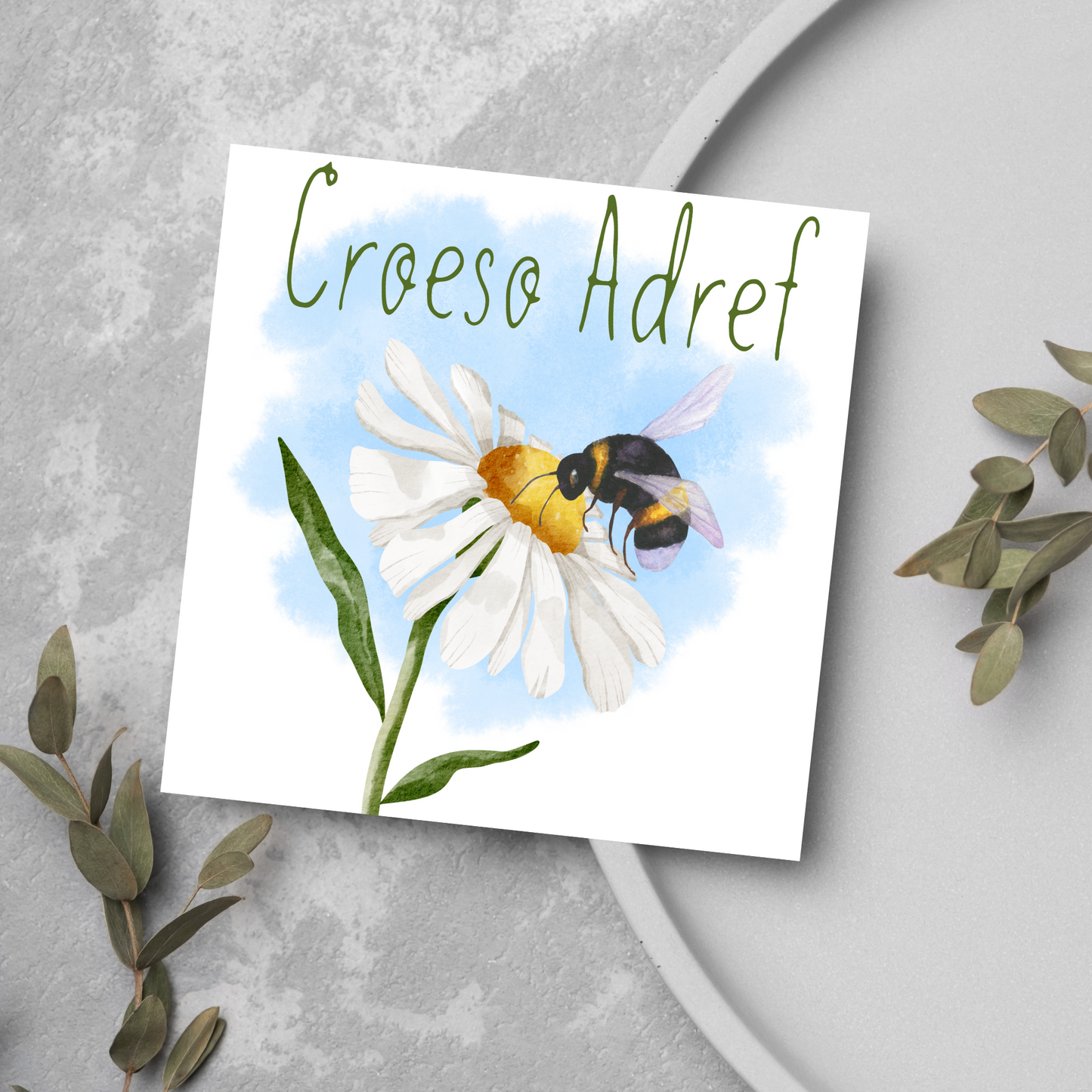 Welsh Language New Home Card, Croeso Adref, Welsh Bee Housewarming Card