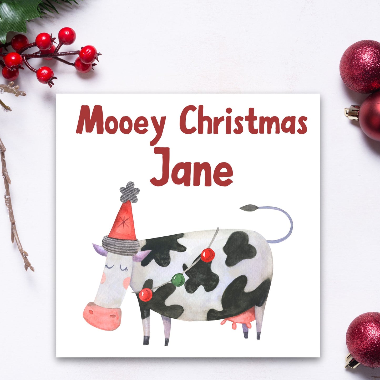 Adorable Personalised Cow Christmas card - Cow lover card - Cow christmas card