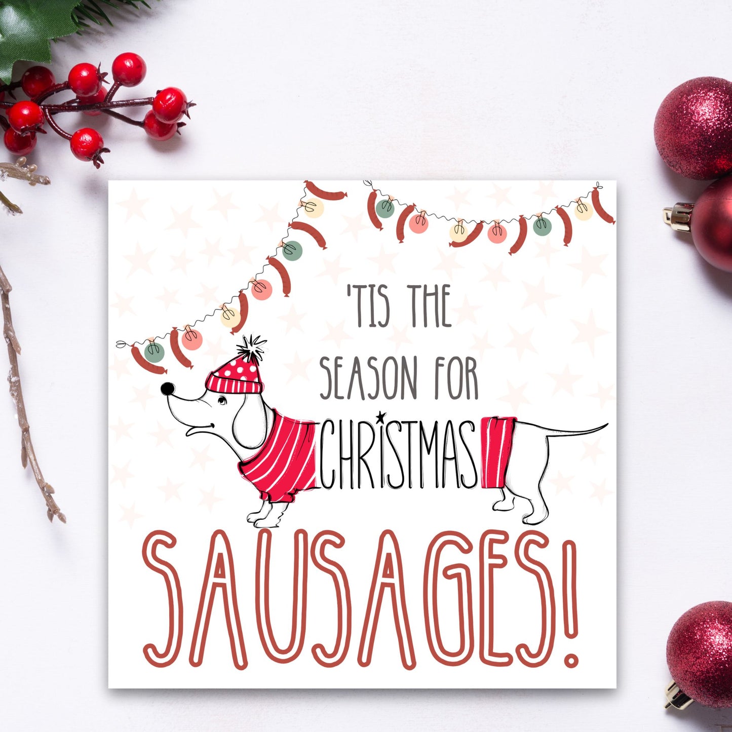 Adorable Dachshund Christmas card - Dog lover card - Sausage Dog christmas card