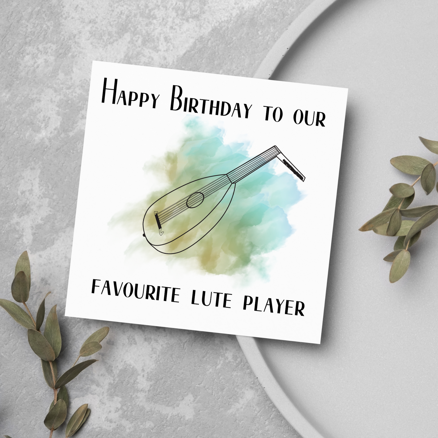 Lute Birthday Card, Musician Card, Musical Instrument Card