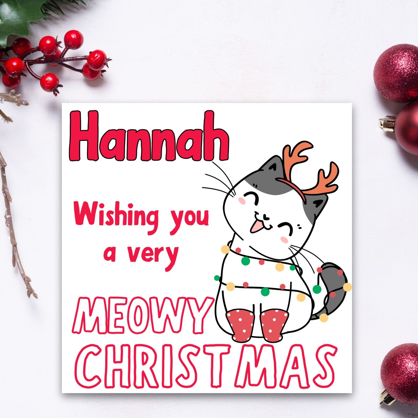 Adorable Personalised Cat Christmas card - Cat lover card - Cat christmas card