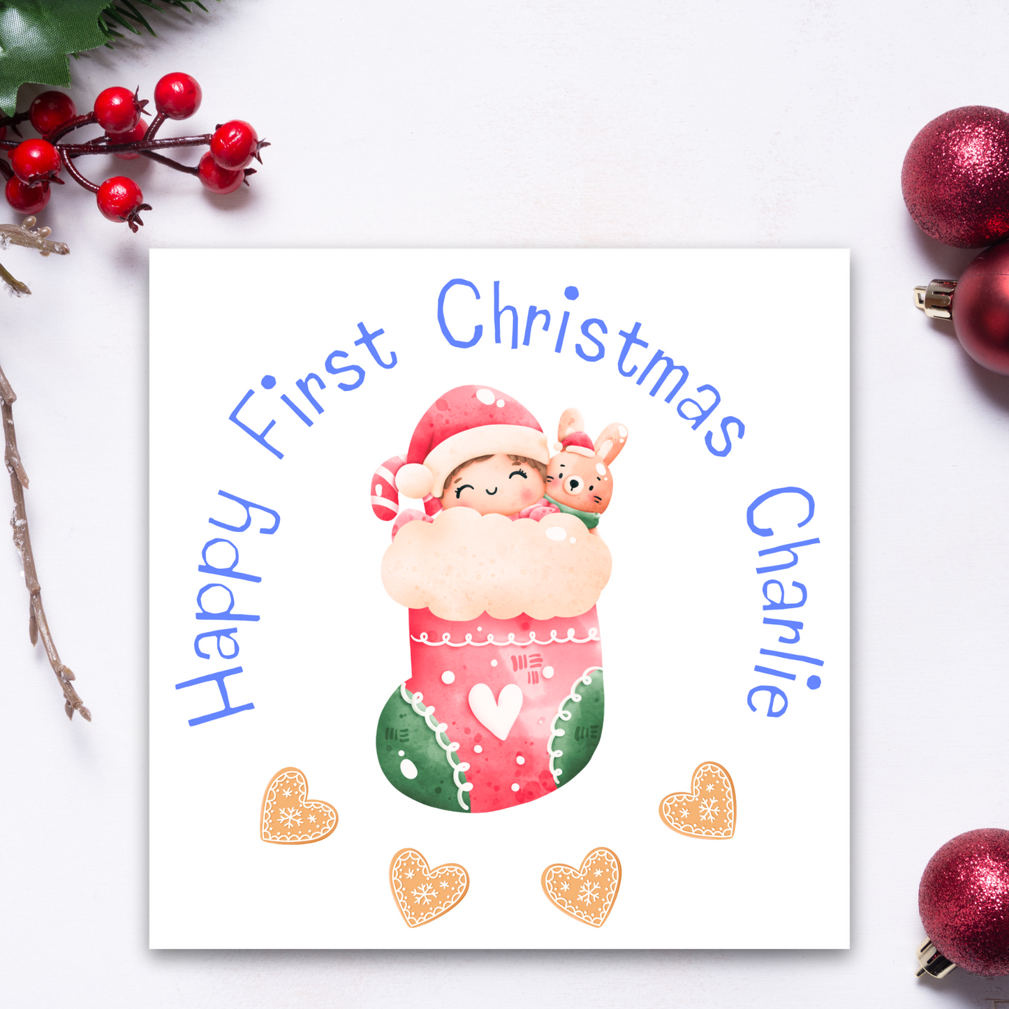 Babys 1st Christmas Personalised Christmas Card for Boy