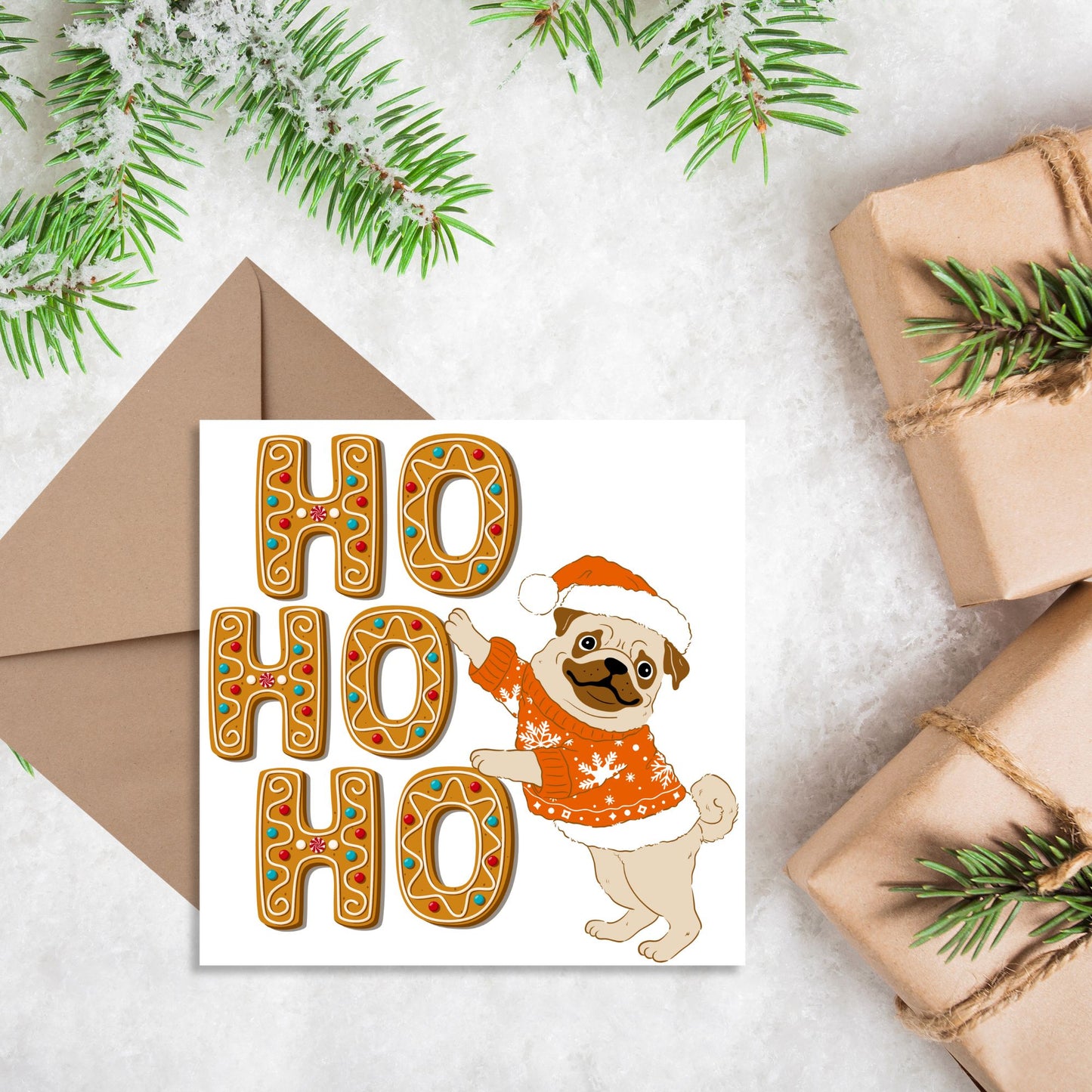 Adorable Pug Christmas card - dog lover card - dog christmas card