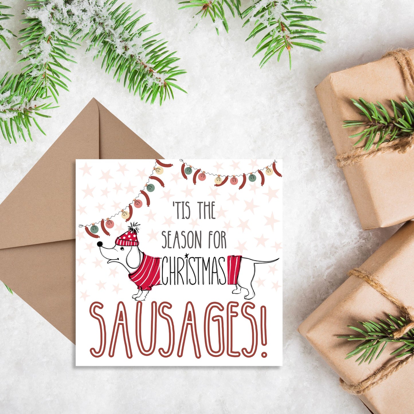 Adorable Dachshund Christmas card - Dog lover card - Sausage Dog christmas card