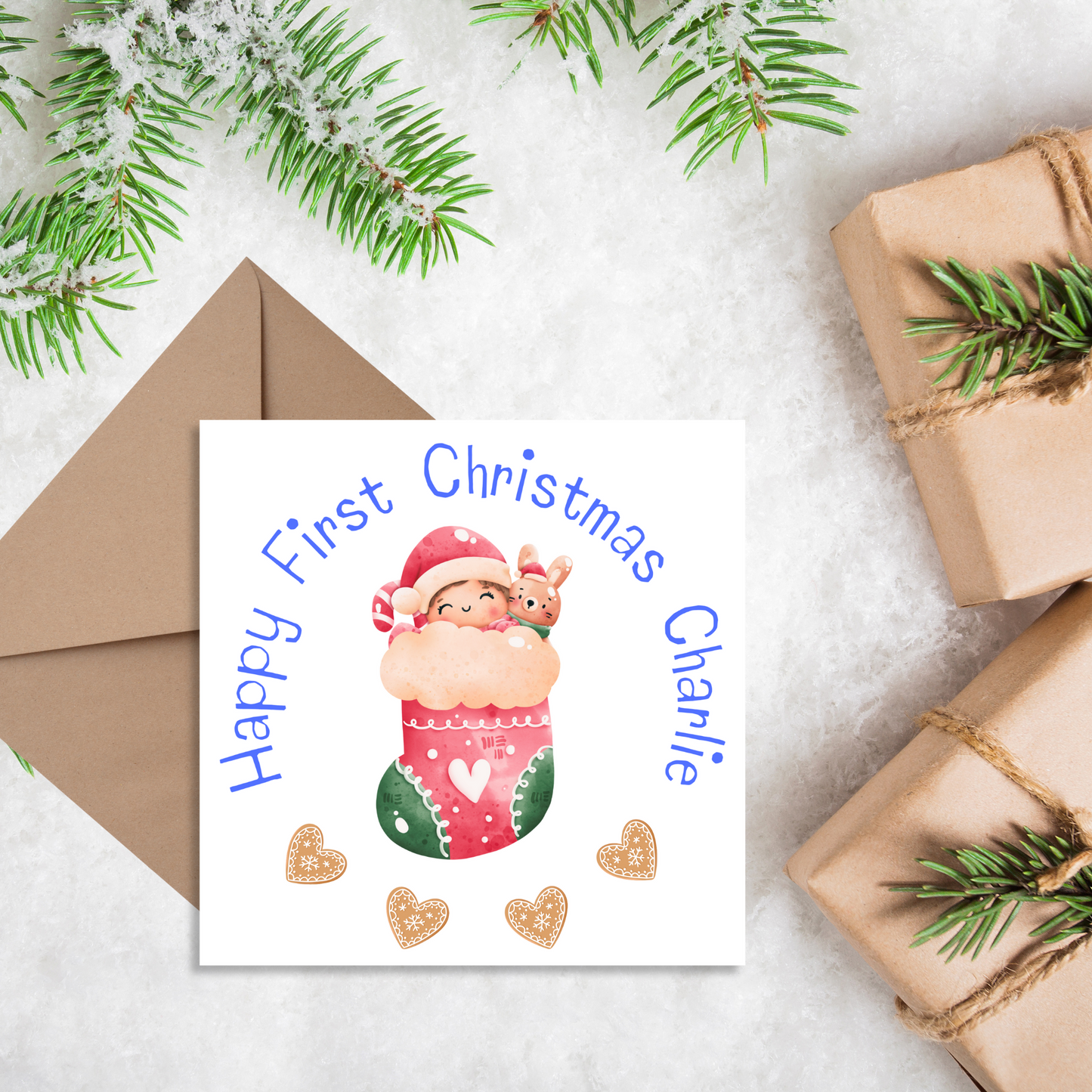 Babys 1st Christmas Personalised Christmas Card for Boy