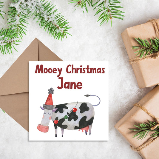Adorable Personalised Cow Christmas card - Cow lover card - Cow christmas card