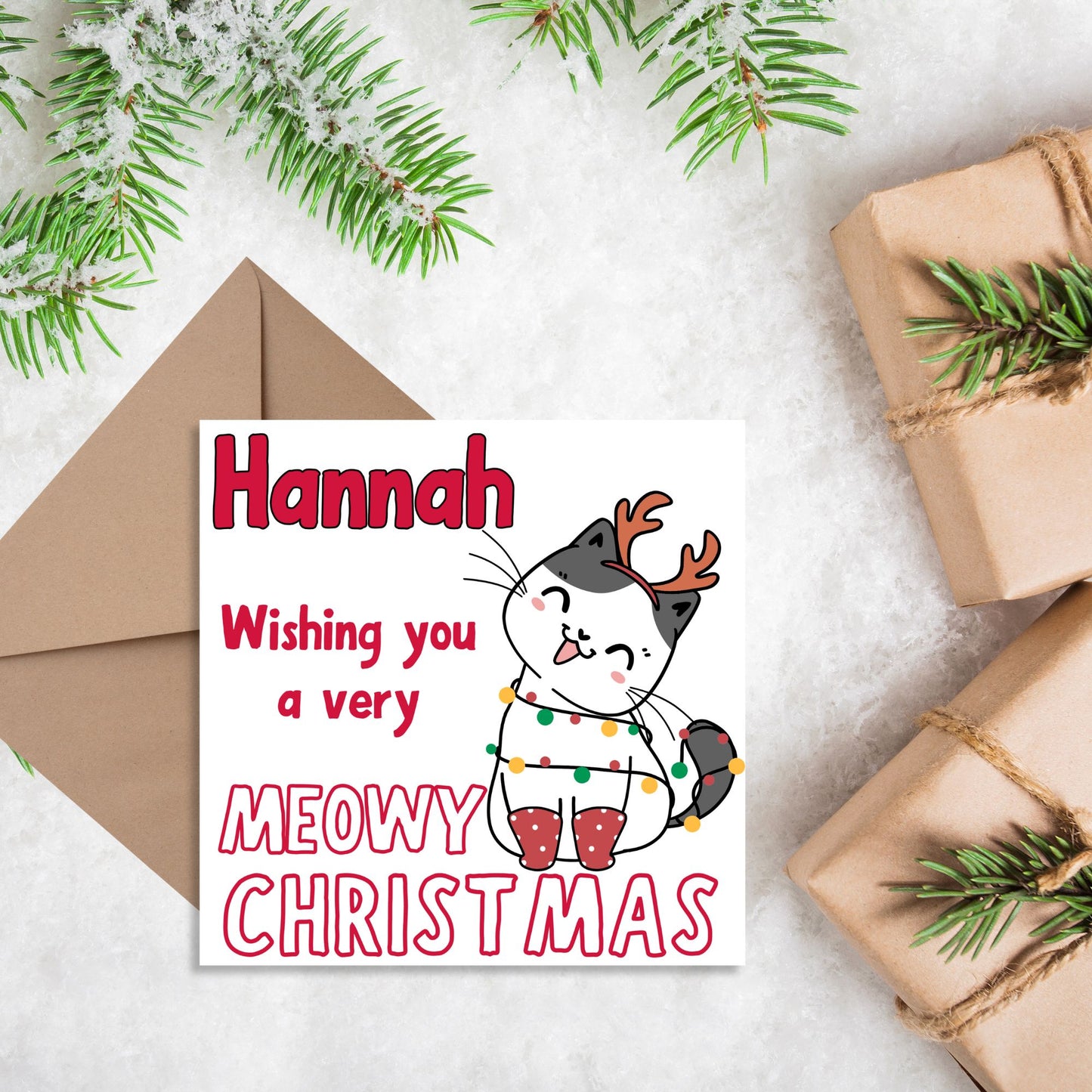 Adorable Personalised Cat Christmas card - Cat lover card - Cat christmas card