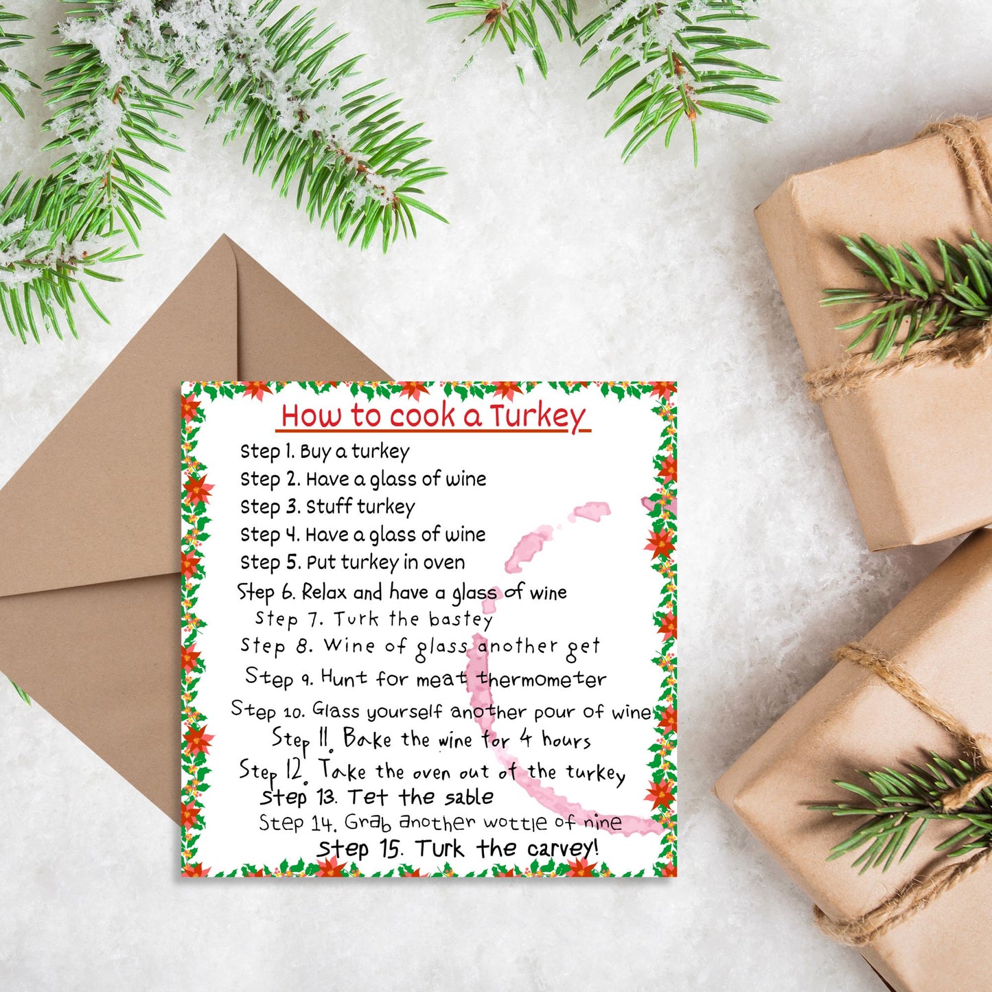 Funny Cooking Christmas Card, How to Cook a Turkey with Wine