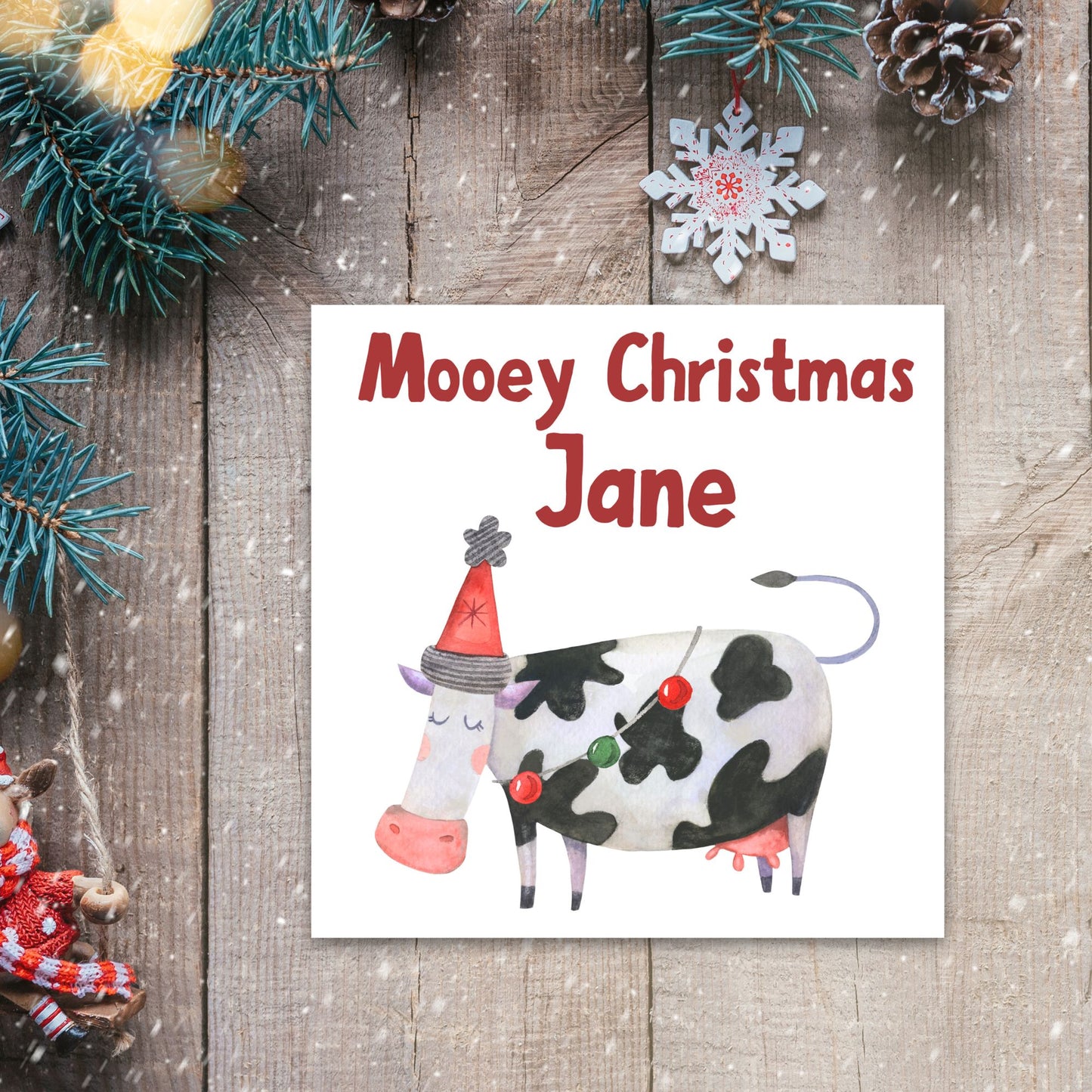 Adorable Personalised Cow Christmas card - Cow lover card - Cow christmas card