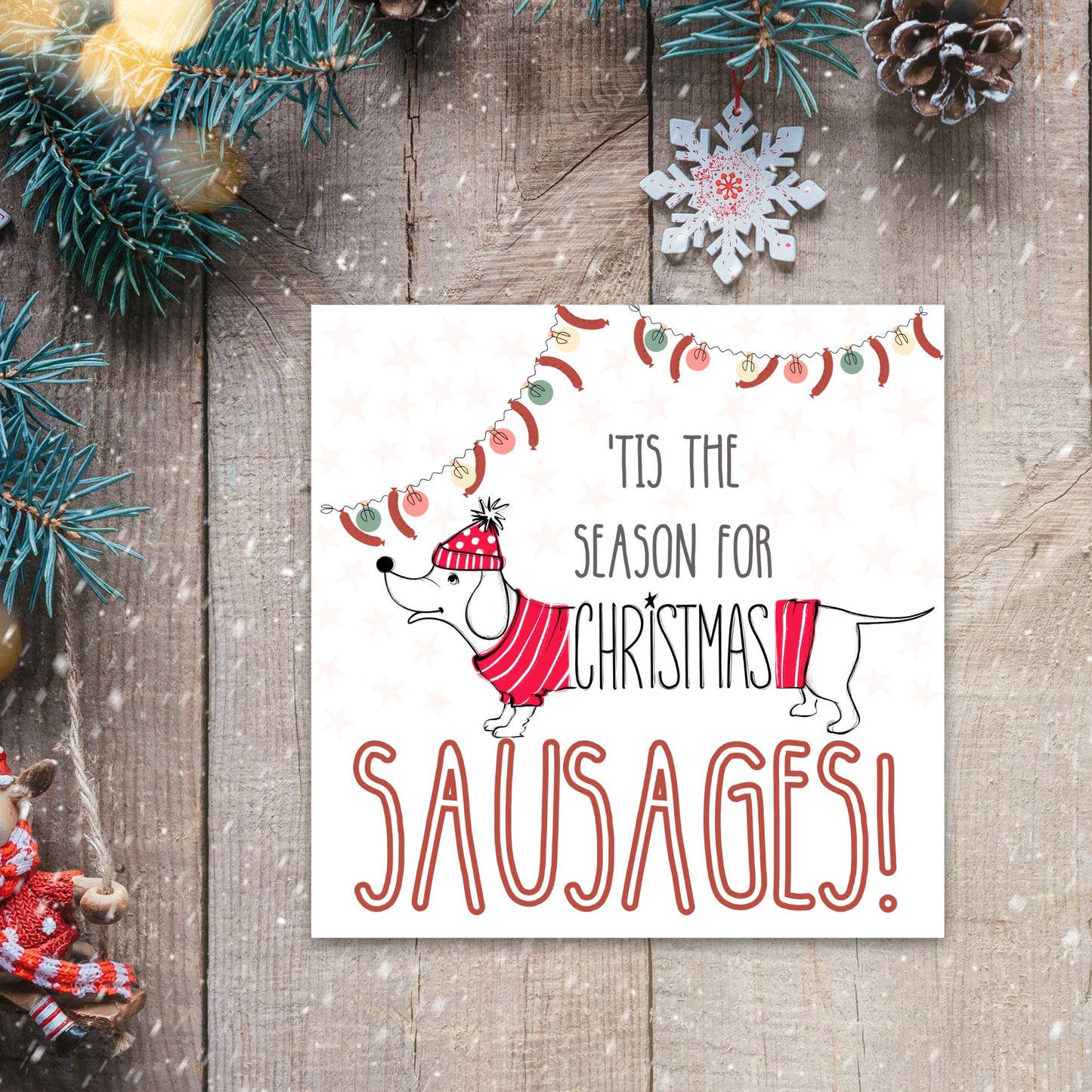 Adorable Dachshund Christmas card - Dog lover card - Sausage Dog christmas card