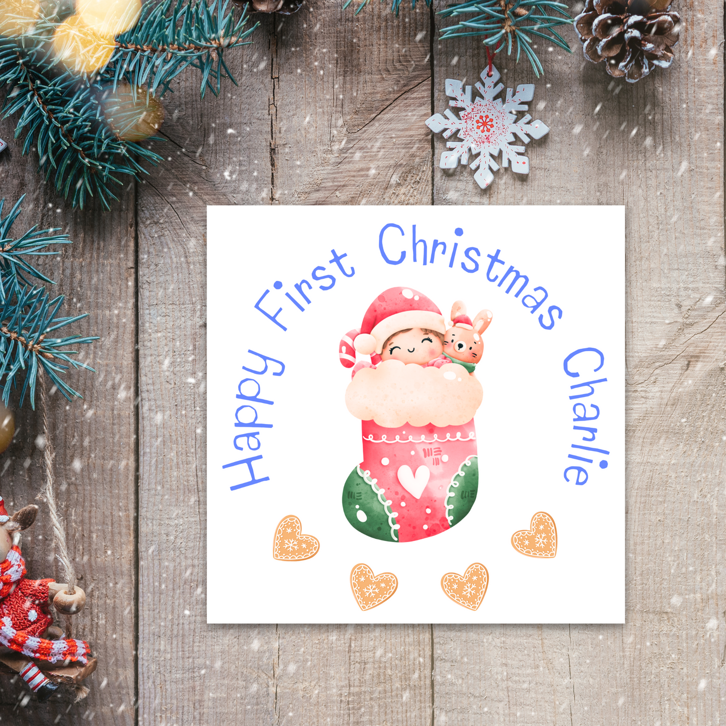 Babys 1st Christmas Personalised Christmas Card for Boy