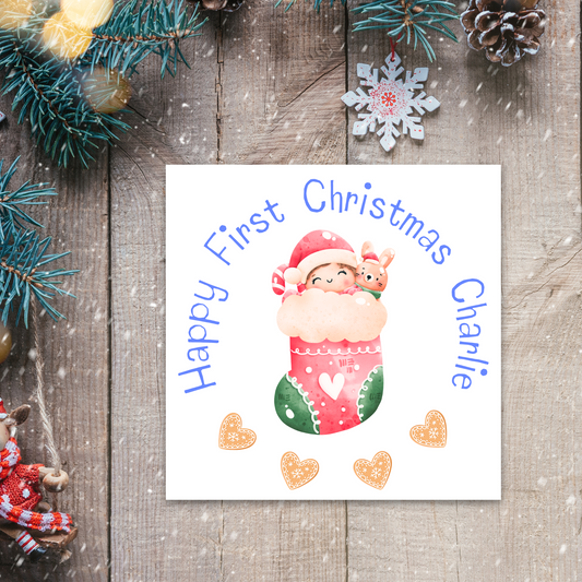 Babys 1st Christmas Personalised Christmas Card for Boy