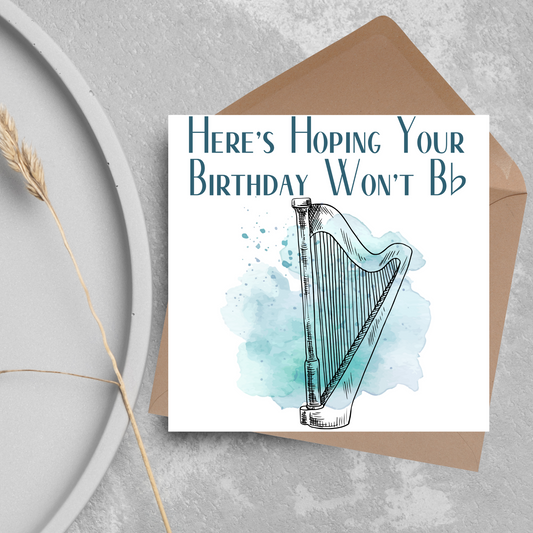 Harp Birthday Card, Musician Card, Musical Instrument Card