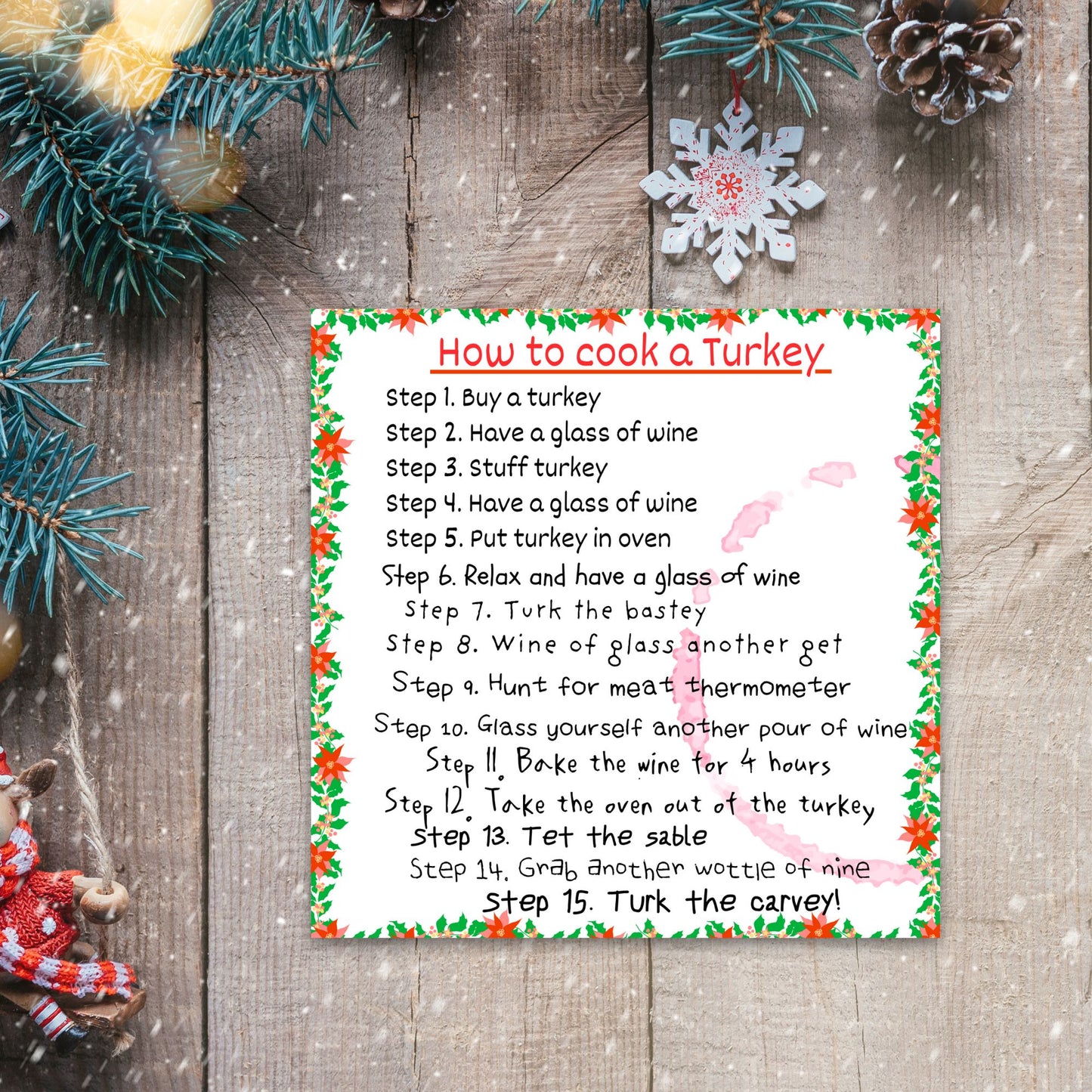Funny Cooking Christmas Card, How to Cook a Turkey with Wine