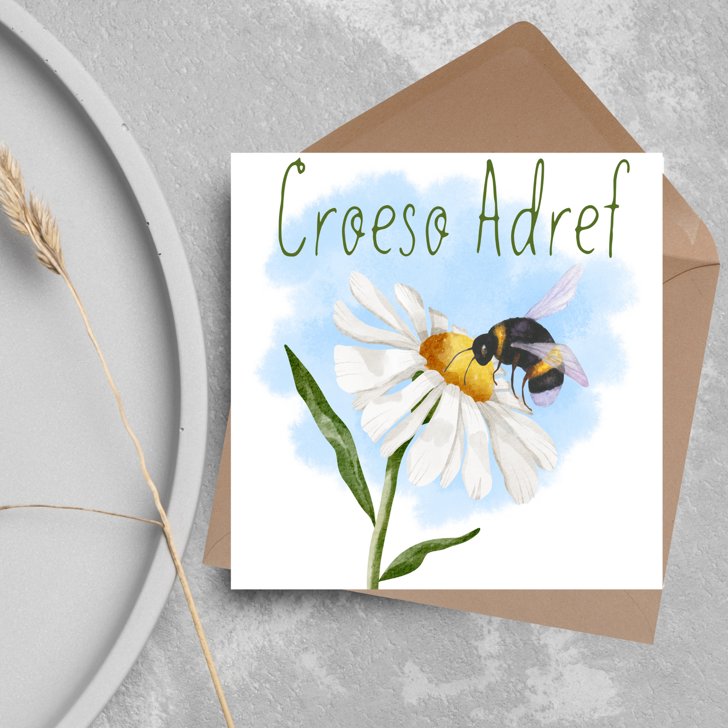 Welsh Language New Home Card, Croeso Adref, Welsh Bee Housewarming Card