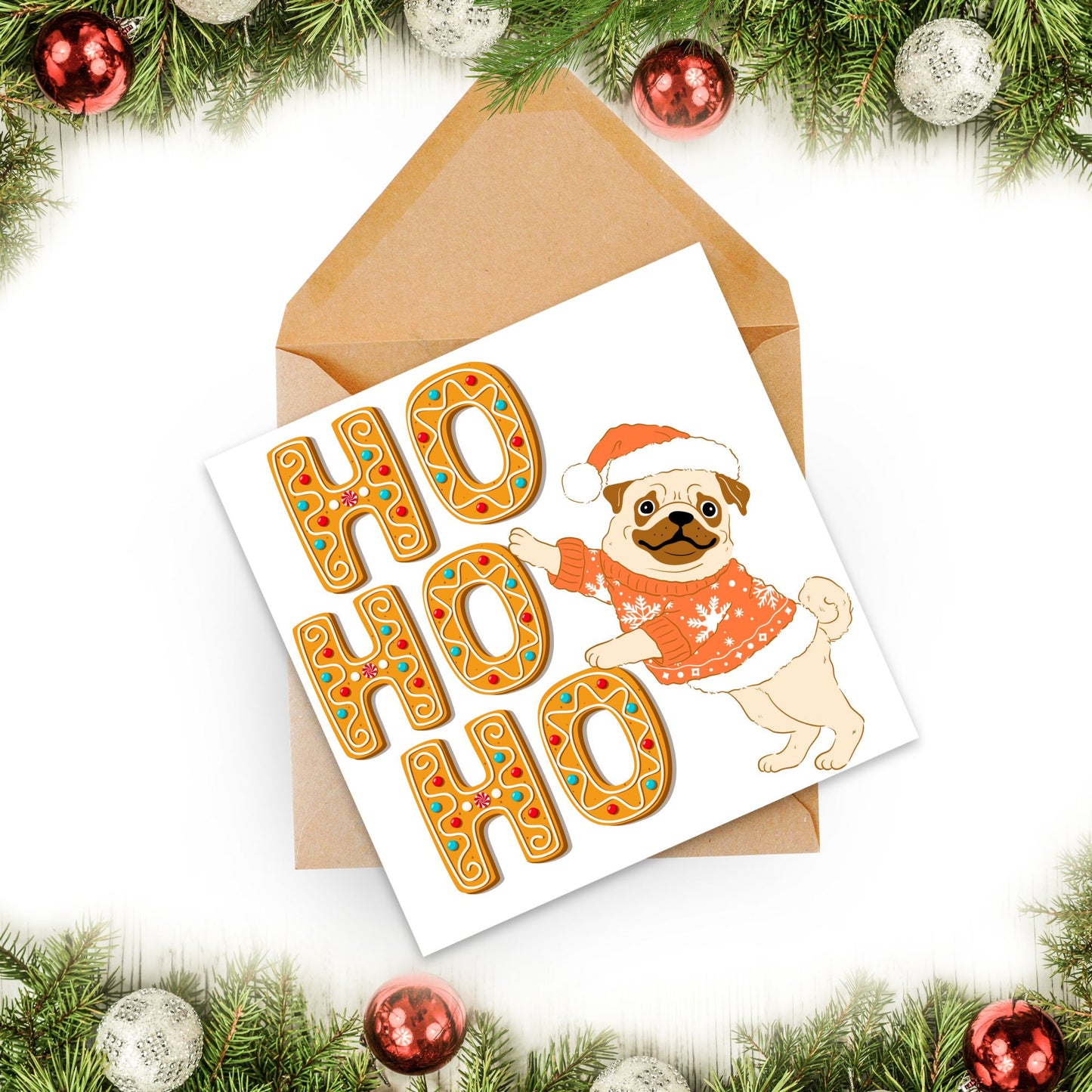 Adorable Pug Christmas card - dog lover card - dog christmas card