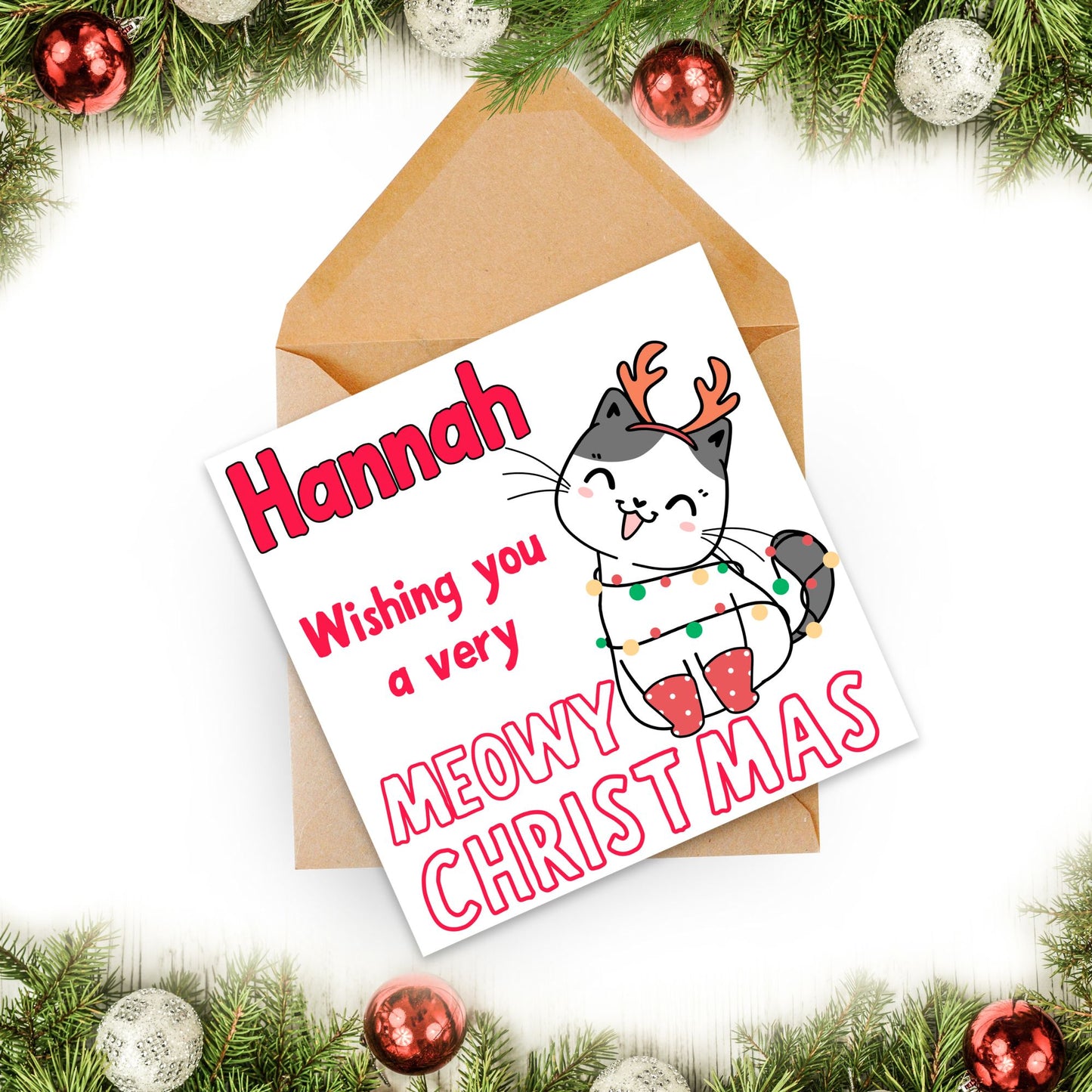 Adorable Personalised Cat Christmas card - Cat lover card - Cat christmas card