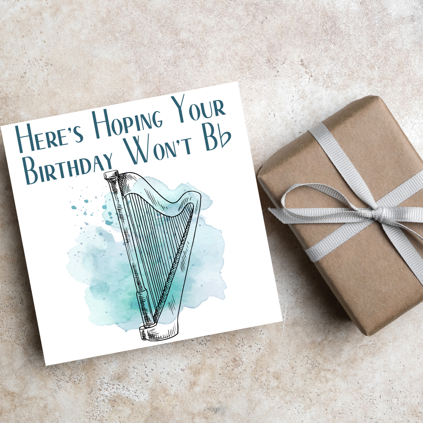Harp Birthday Card, Musician Card, Musical Instrument Card