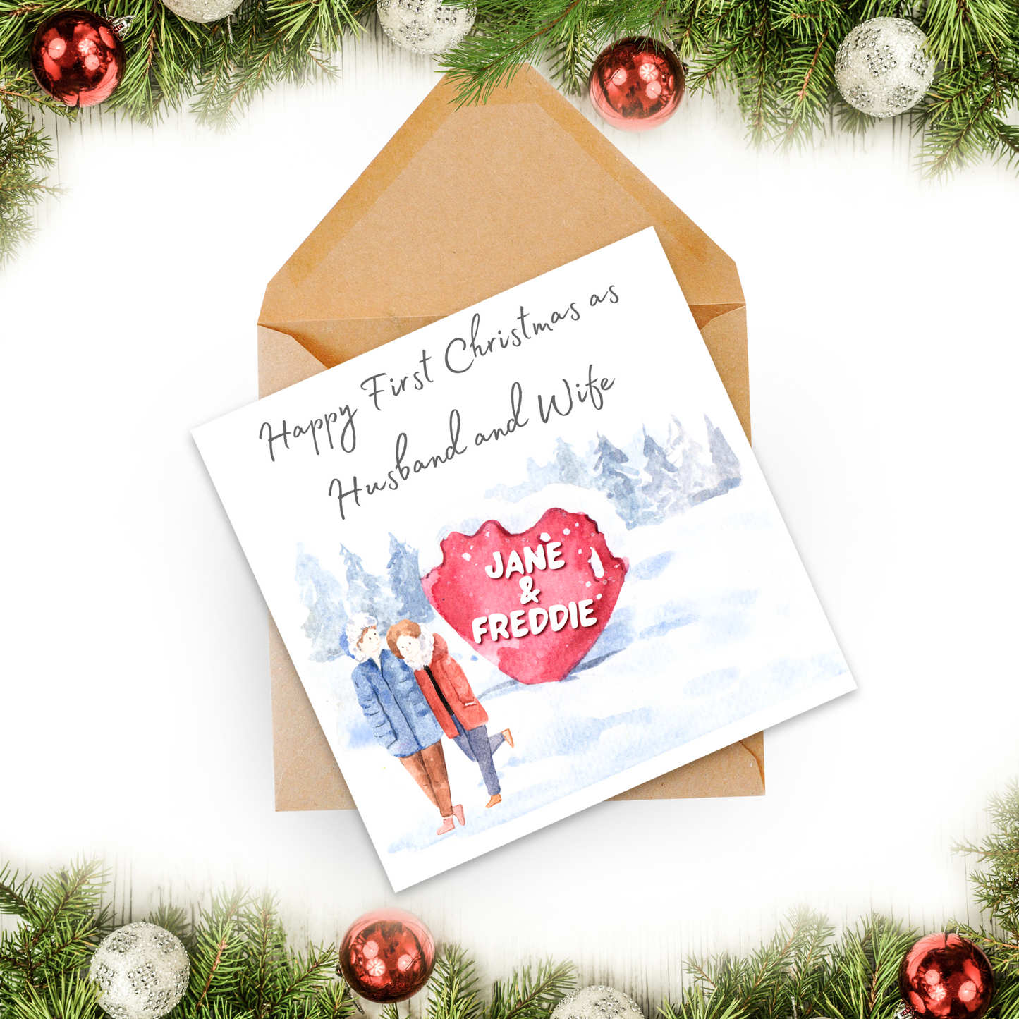 1st Christmas as Husband and Wife Personalised Christmas Card
