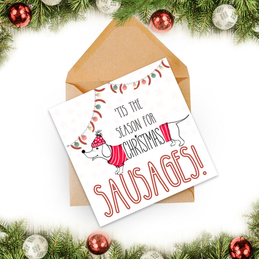 Adorable Dachshund Christmas card - Dog lover card - Sausage Dog christmas card