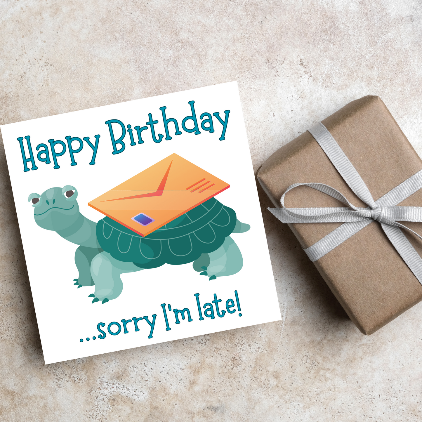 Tortoise Belated Birthday Card, Sorry I'm Late Birthday Card