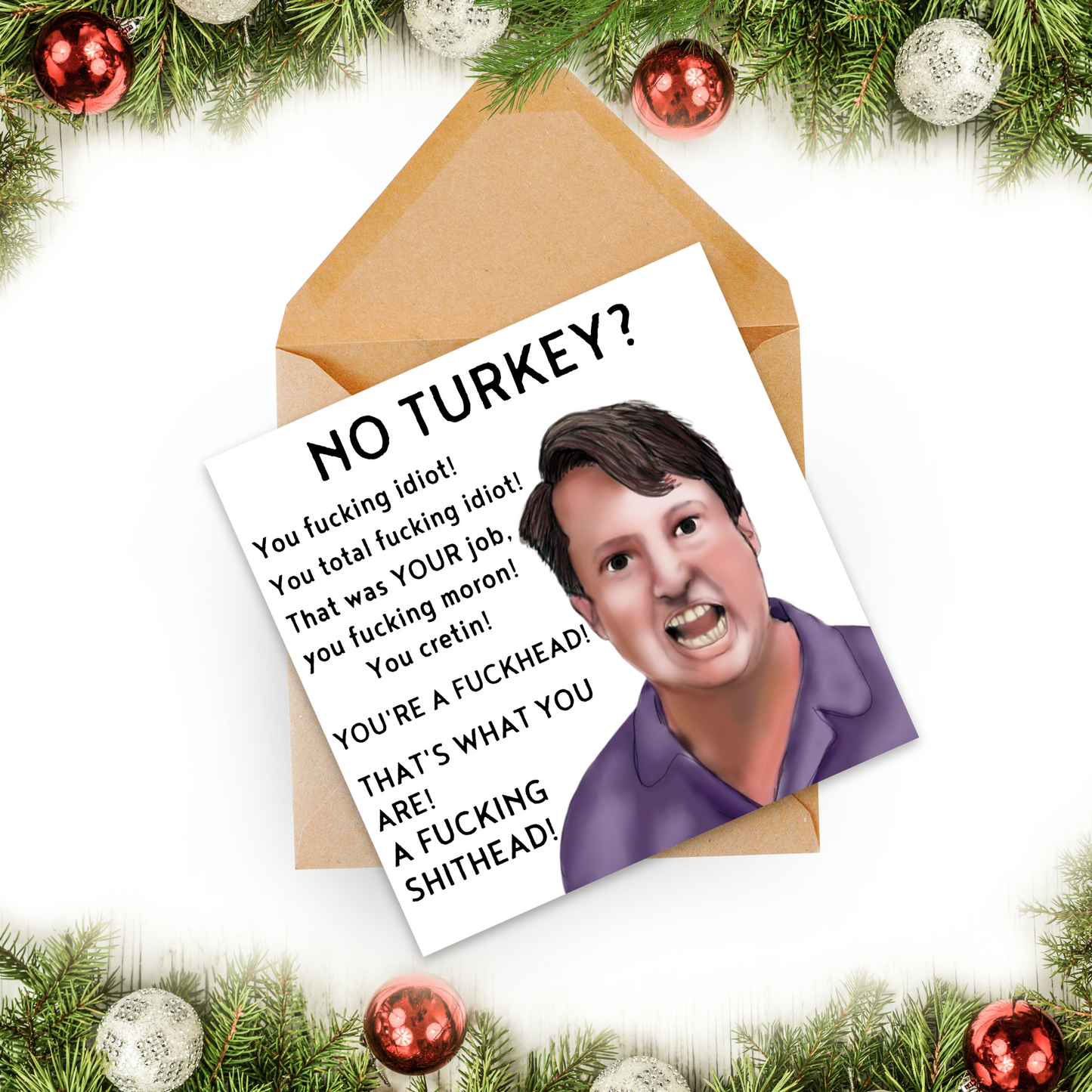 Funny Peep Show Christmas Card, Mark Corrigan Card, Peep Show Card, David Mitchell, Cretin Christmas Turkey Card
