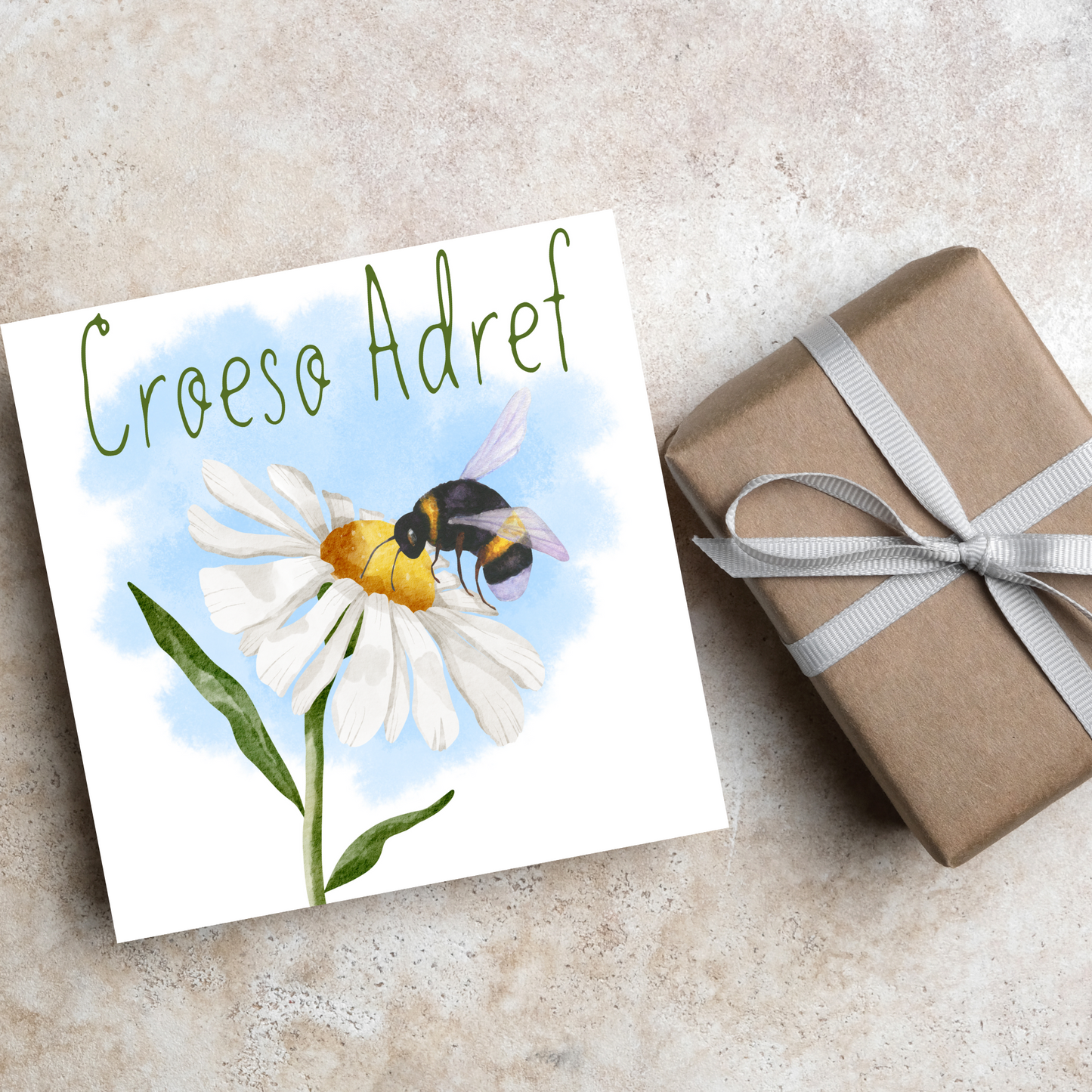 Welsh Language New Home Card, Croeso Adref, Welsh Bee Housewarming Card