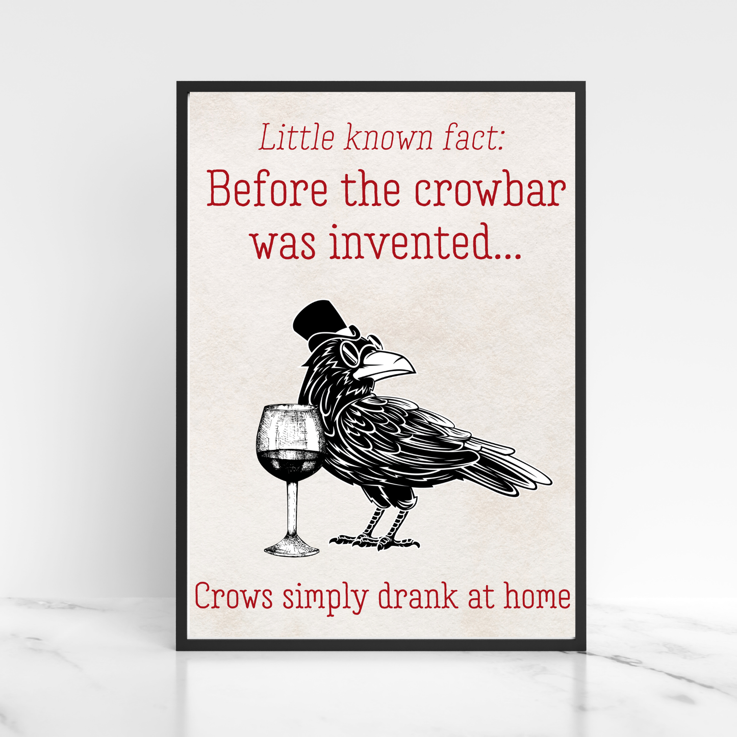 Crow Design A4 Print, High Quality Wall Art, Bar Wall Art, Funny Cartoon Poster, Dad Joke Poster, Home Bar Decor, Gift for Dad