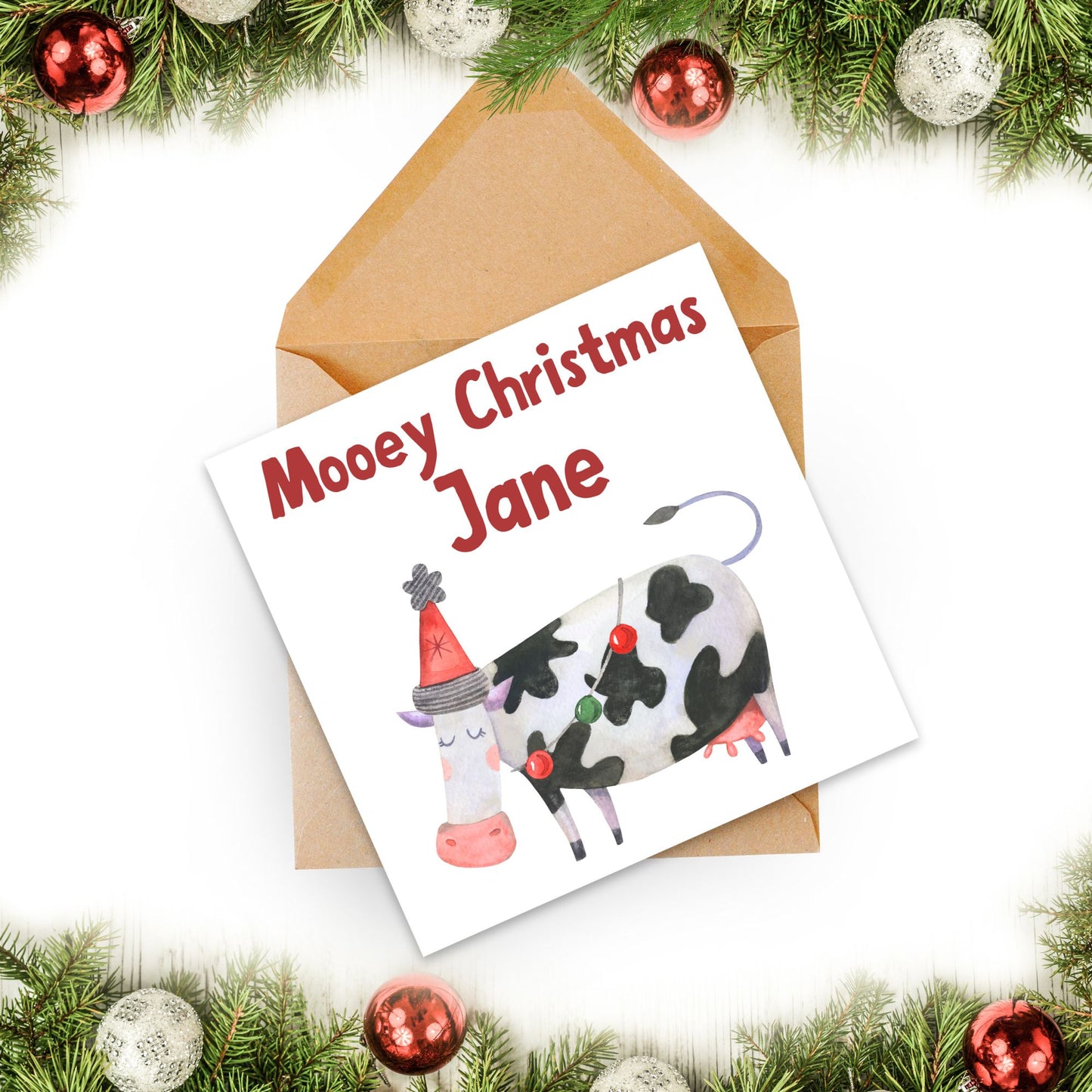 Adorable Personalised Cow Christmas card - Cow lover card - Cow christmas card