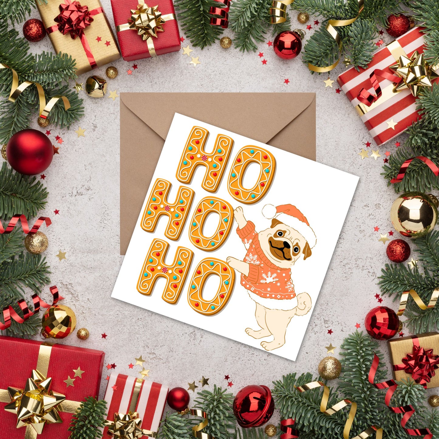Adorable Pug Christmas card - dog lover card - dog christmas card