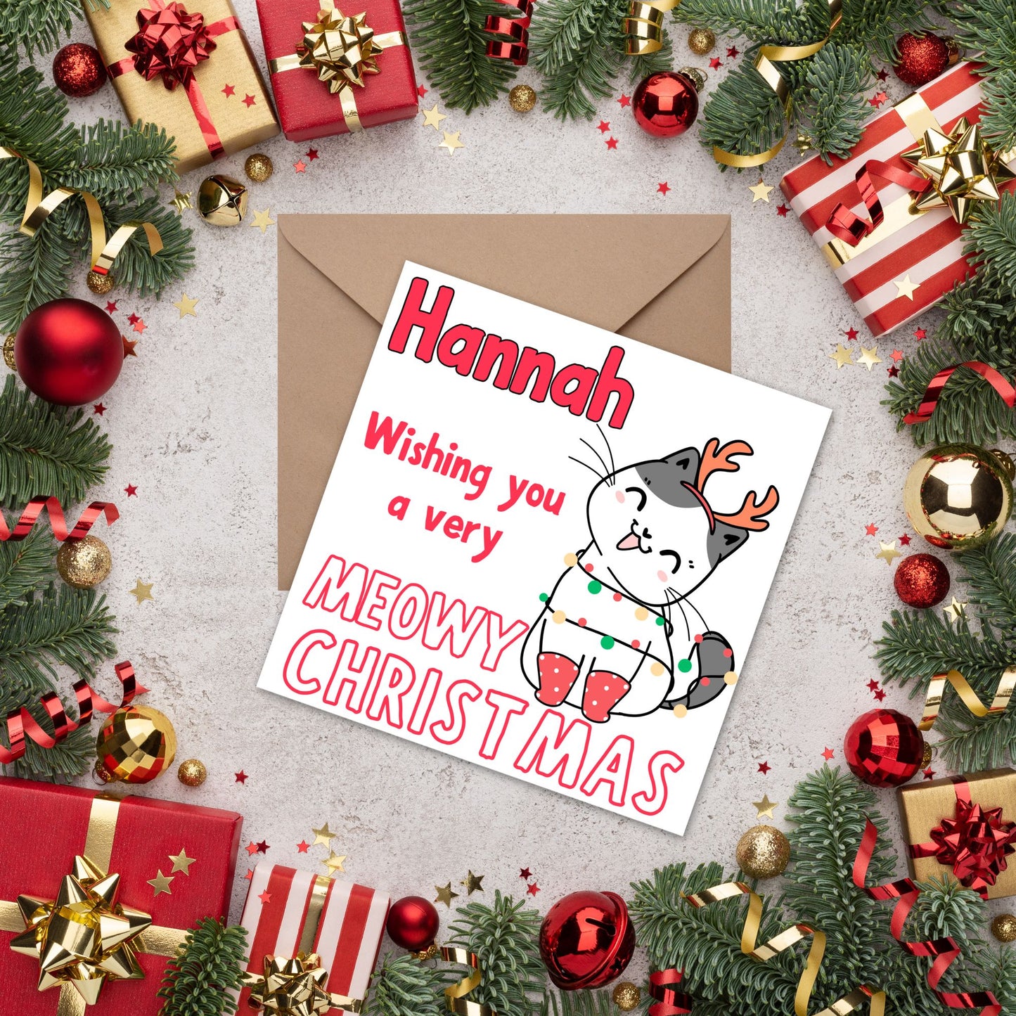 Adorable Personalised Cat Christmas card - Cat lover card - Cat christmas card