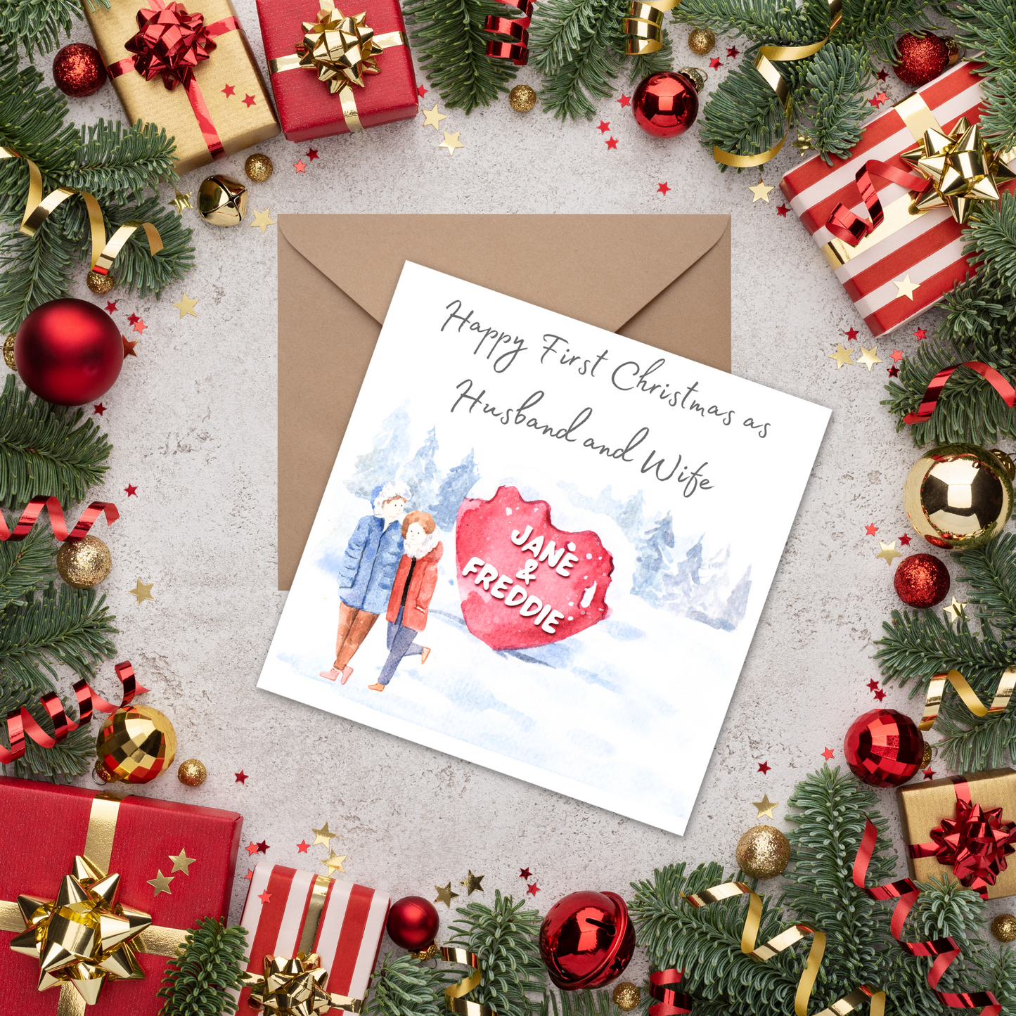 1st Christmas as Husband and Wife Personalised Christmas Card