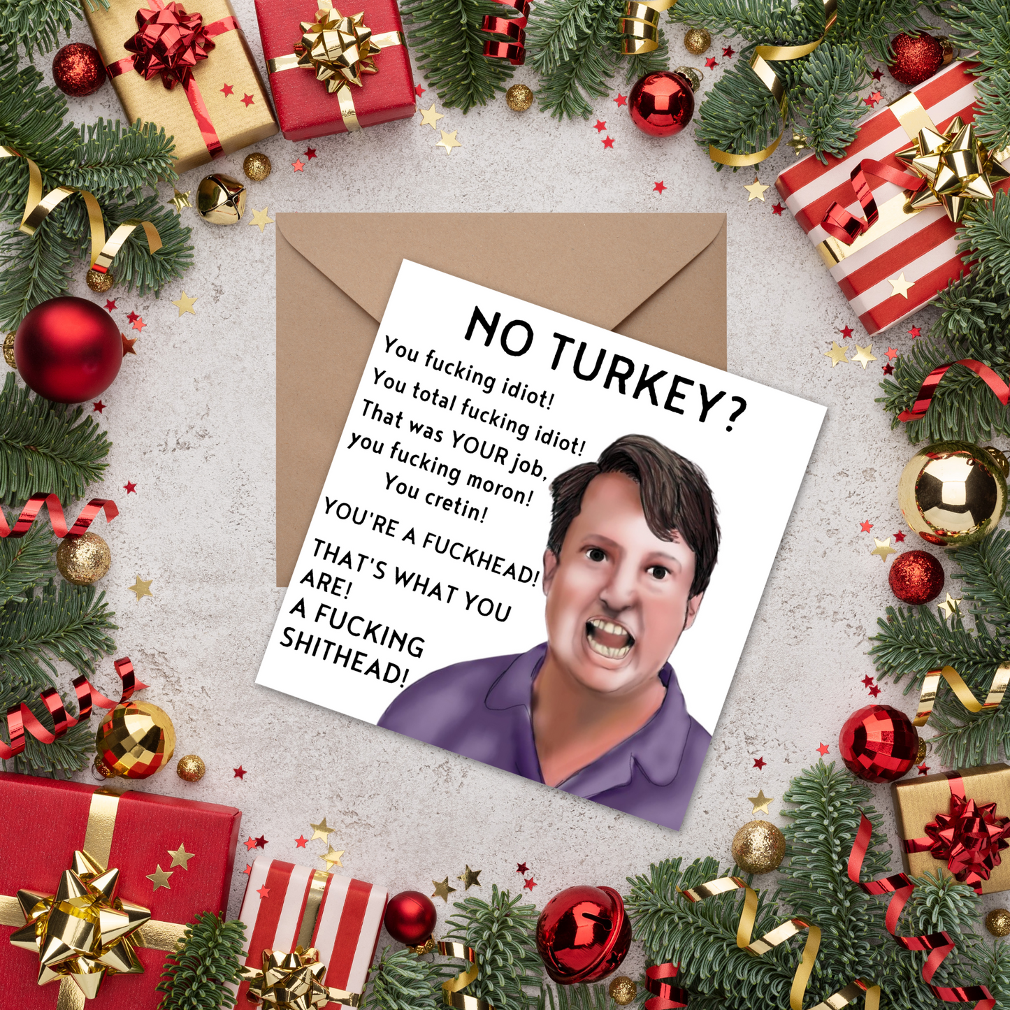 Funny Peep Show Christmas Card, Mark Corrigan Card, Peep Show Card, David Mitchell, Cretin Christmas Turkey Card
