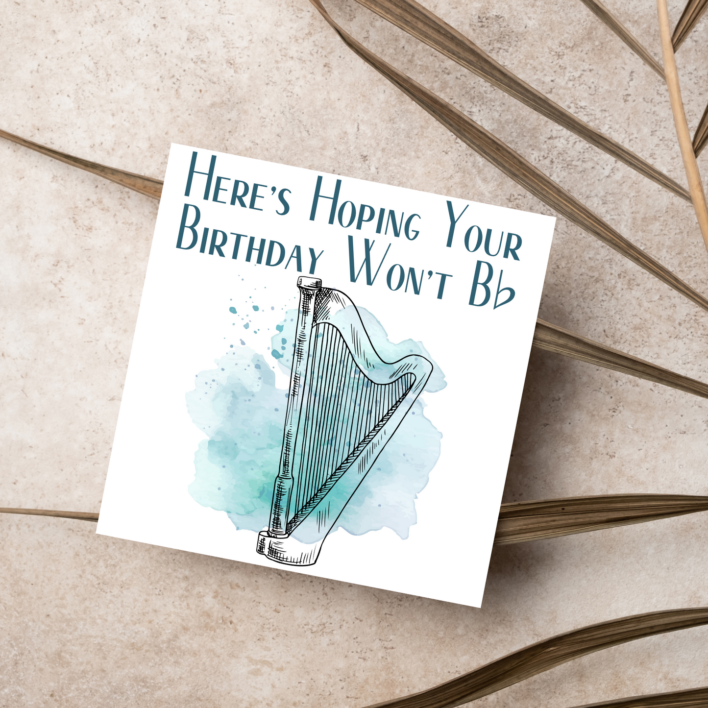 Harp Birthday Card, Musician Card, Musical Instrument Card