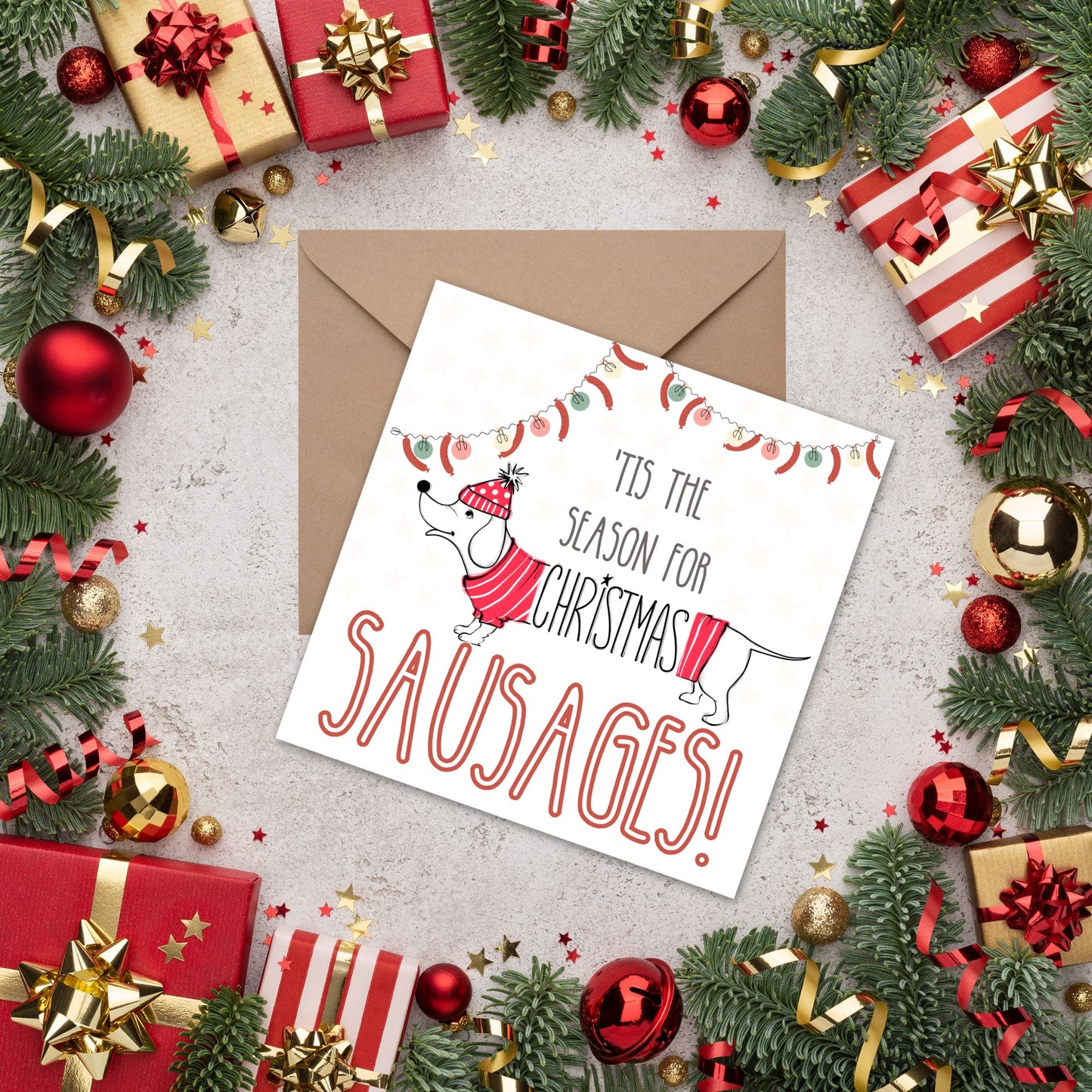 Adorable Dachshund Christmas card - Dog lover card - Sausage Dog christmas card