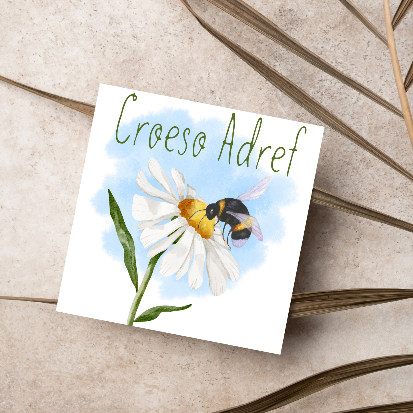 Welsh Language New Home Card, Croeso Adref, Welsh Bee Housewarming Card
