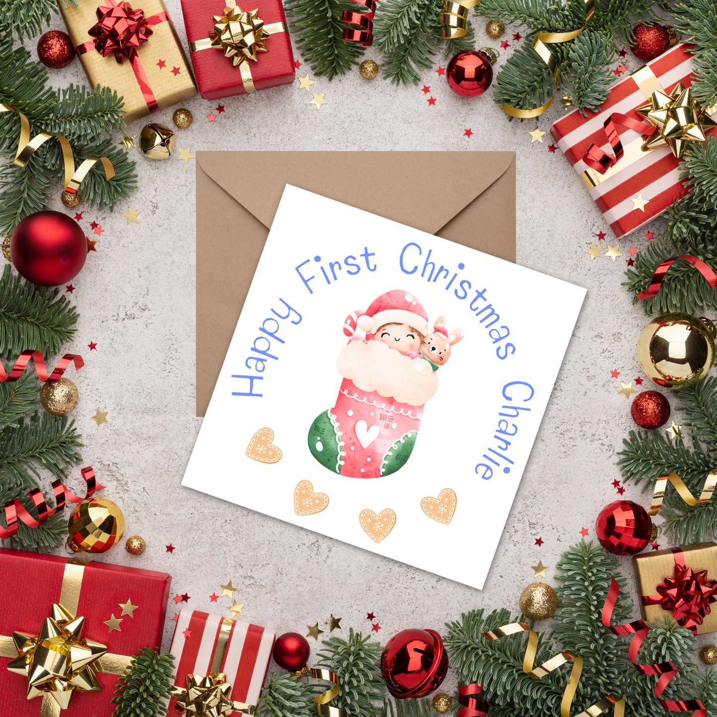 Babys 1st Christmas Personalised Christmas Card for Boy