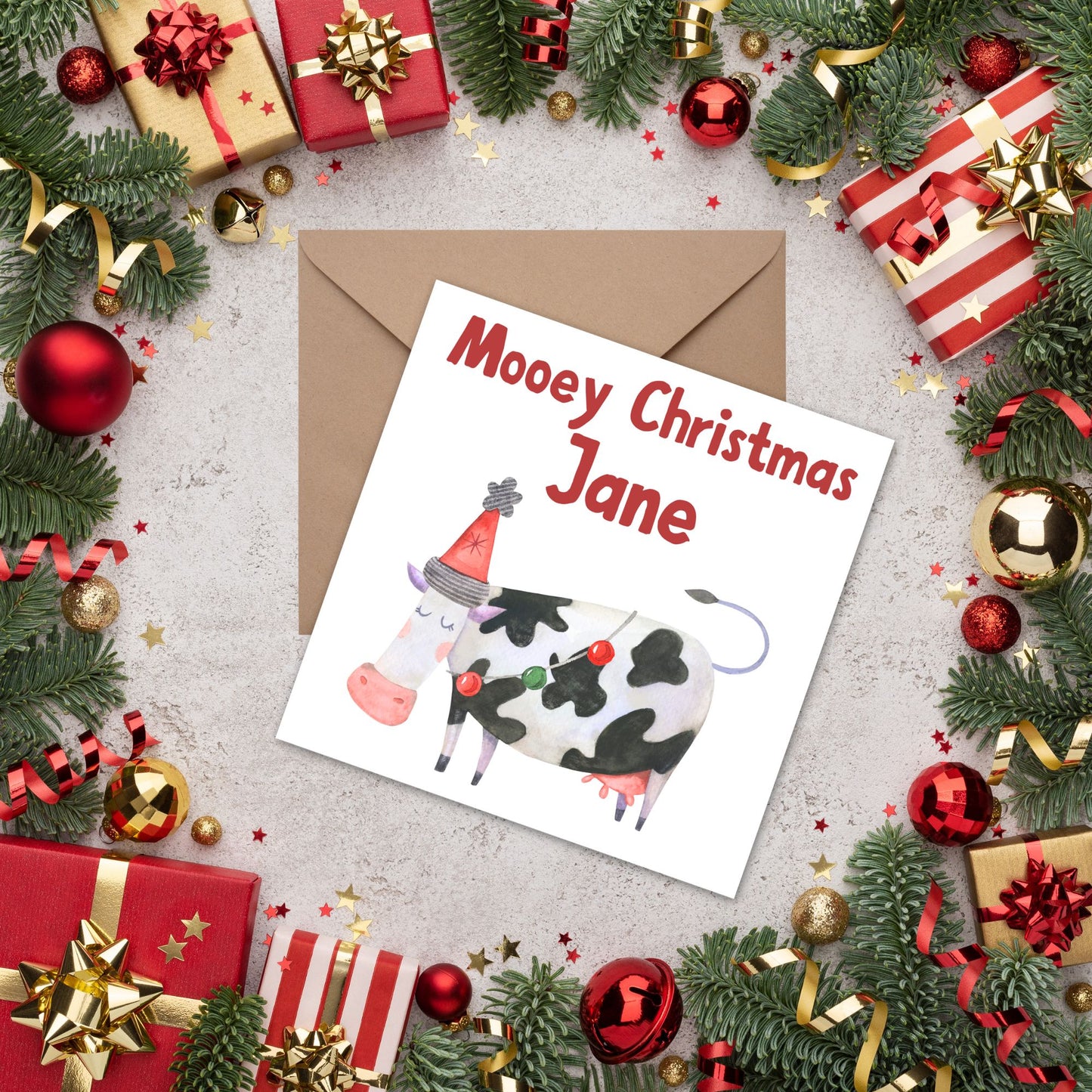 Adorable Personalised Cow Christmas card - Cow lover card - Cow christmas card