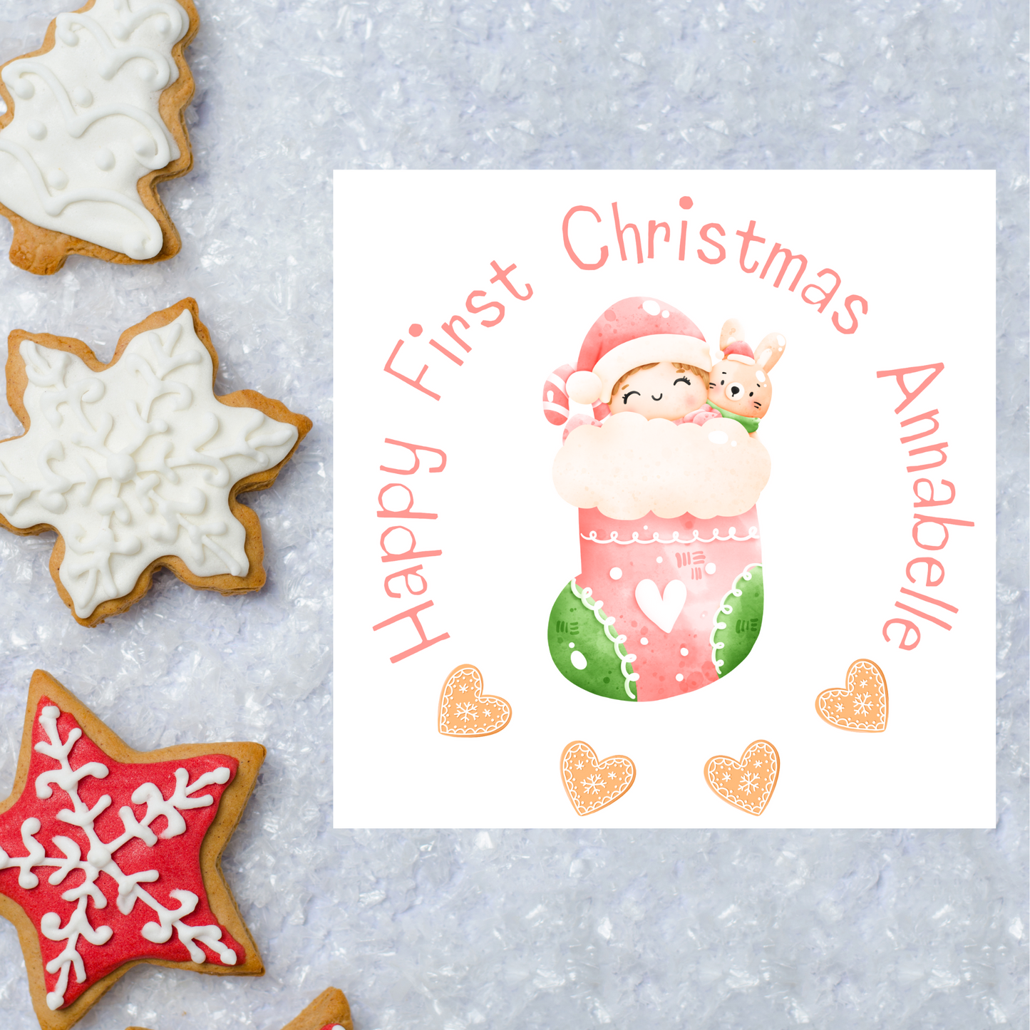 Babys 1st Christmas Personalised Christmas Card for girl