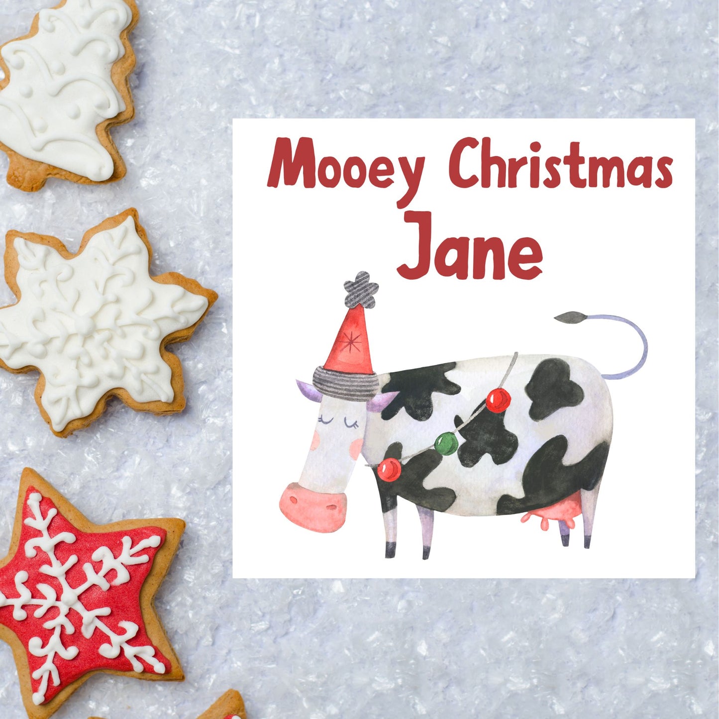 Adorable Personalised Cow Christmas card - Cow lover card - Cow christmas card