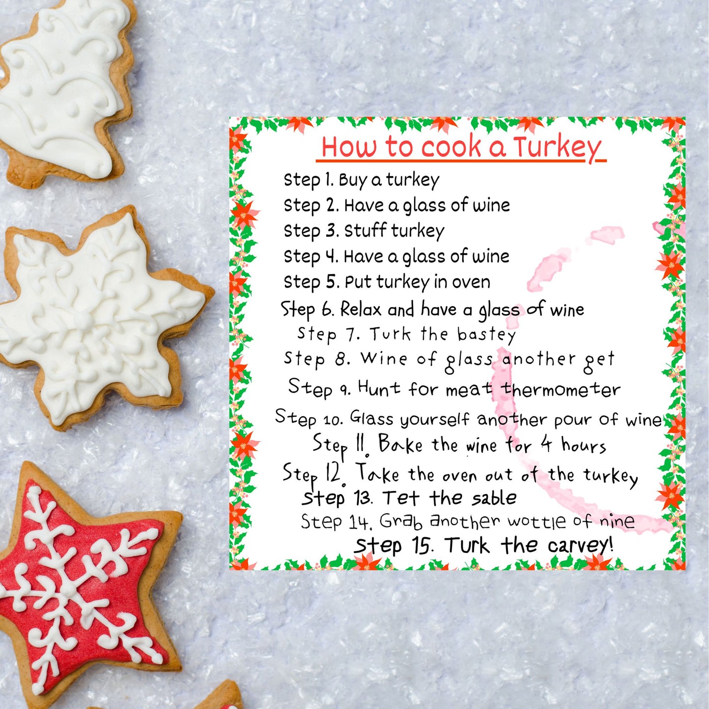 Funny Cooking Christmas Card, How to Cook a Turkey with Wine