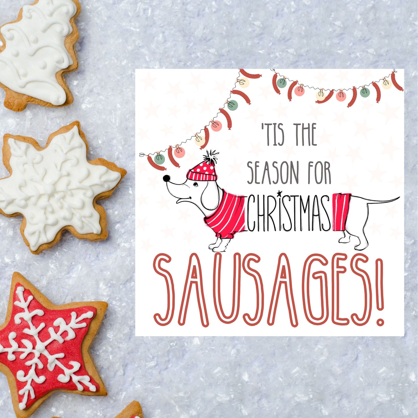 Adorable Dachshund Christmas card - Dog lover card - Sausage Dog christmas card