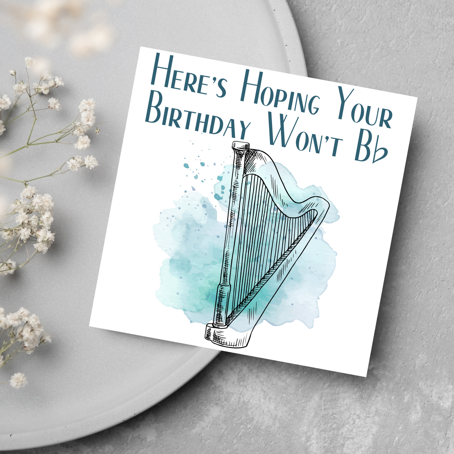Harp Birthday Card, Musician Card, Musical Instrument Card