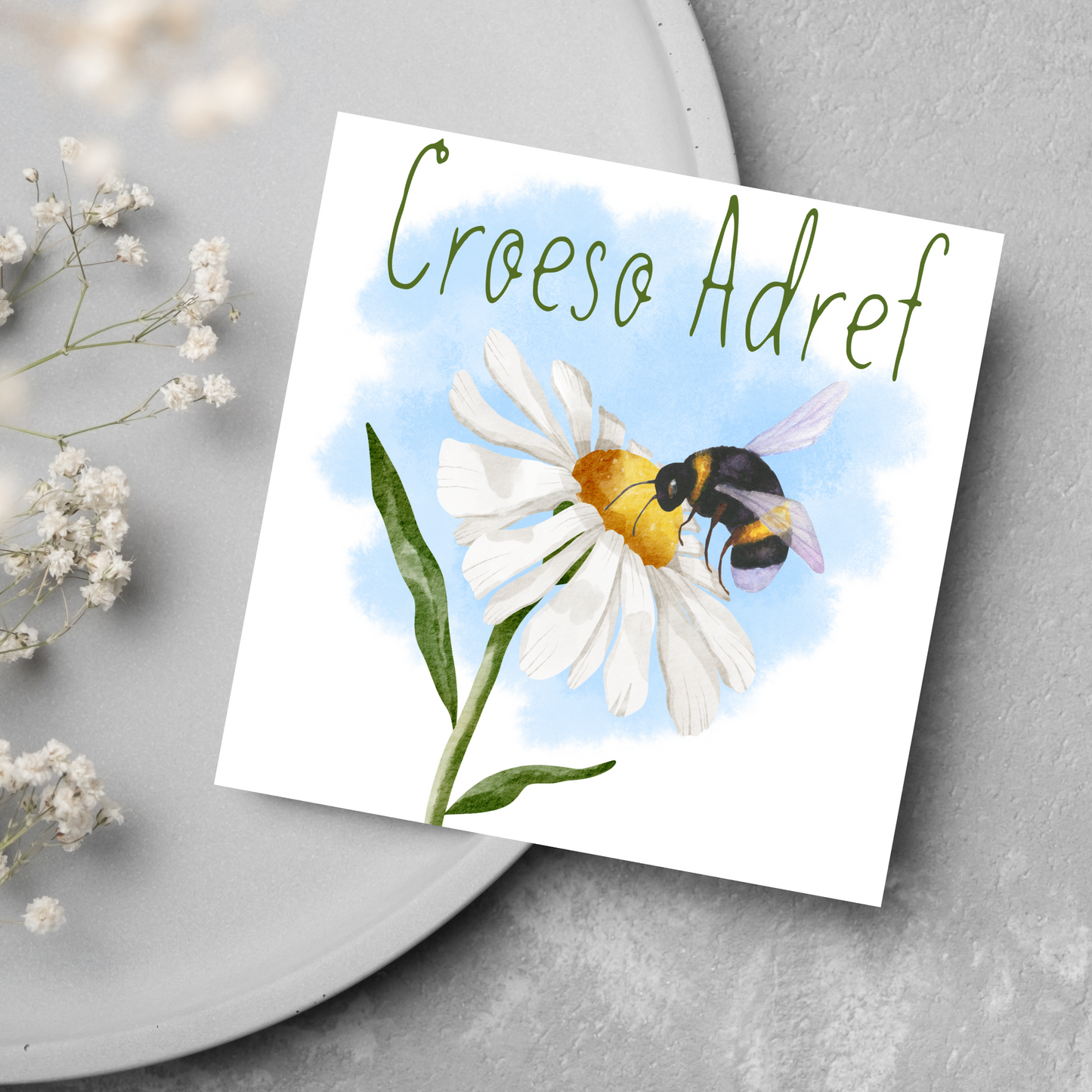 Welsh Language New Home Card, Croeso Adref, Welsh Bee Housewarming Card