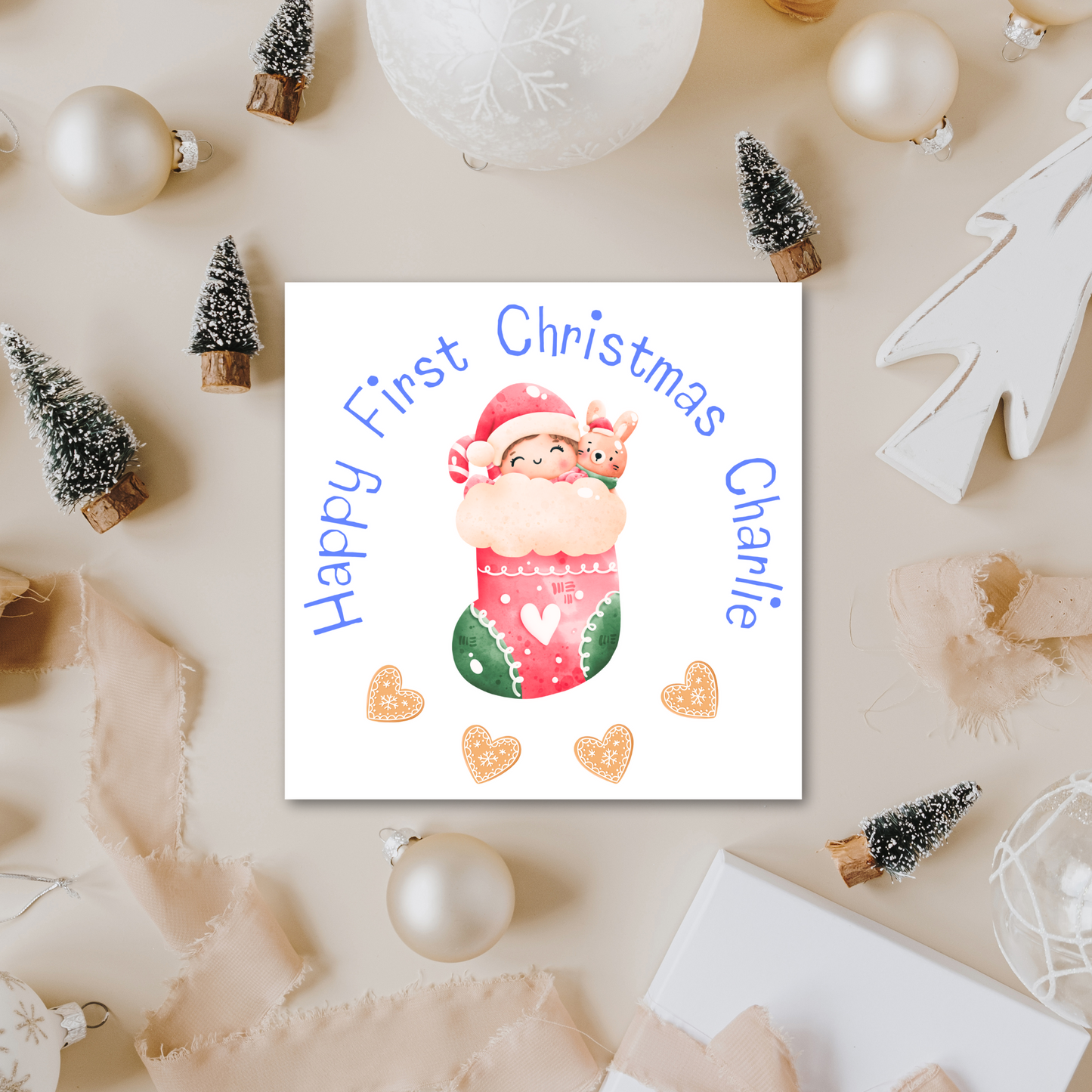 Babys 1st Christmas Personalised Christmas Card for Boy
