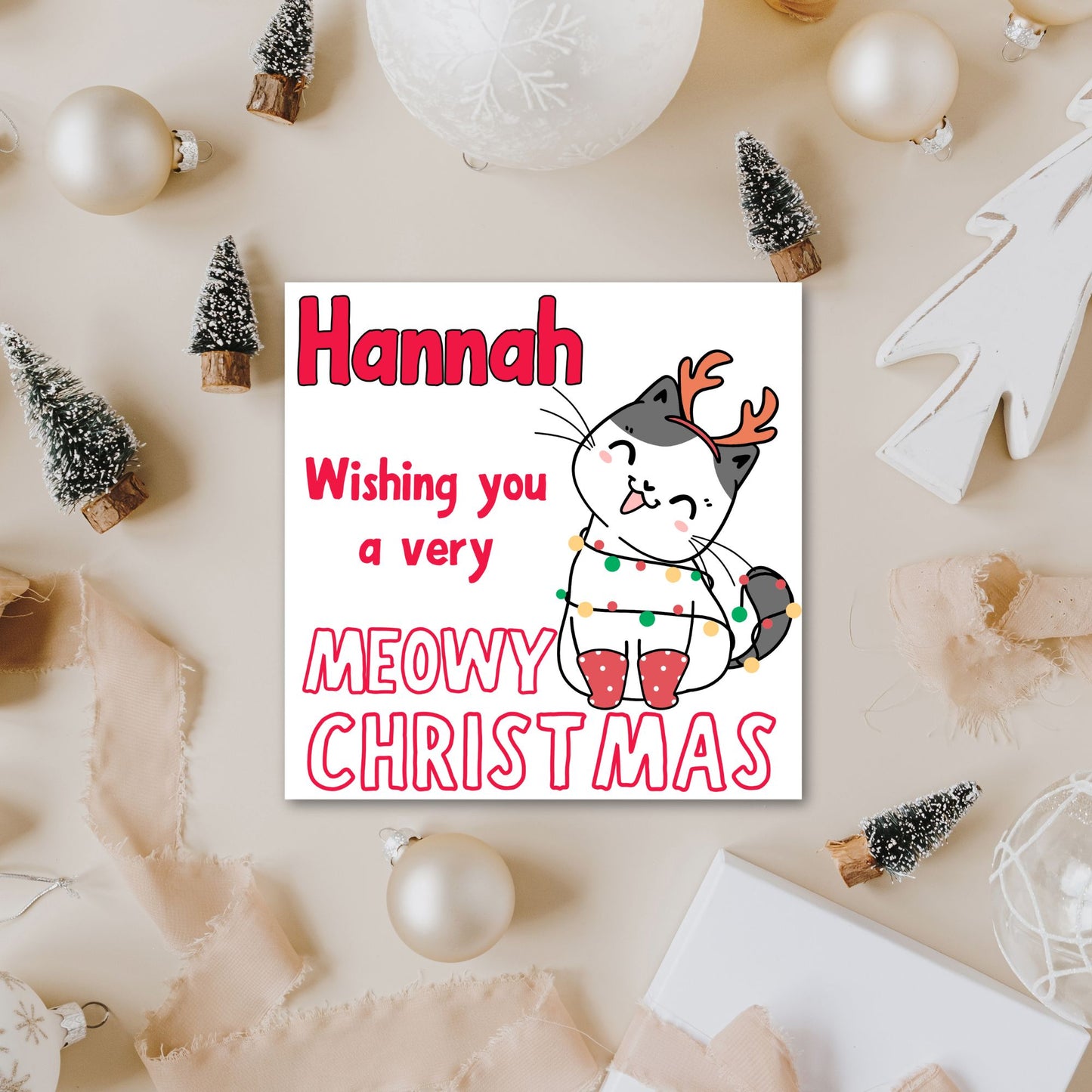 Adorable Personalised Cat Christmas card - Cat lover card - Cat christmas card