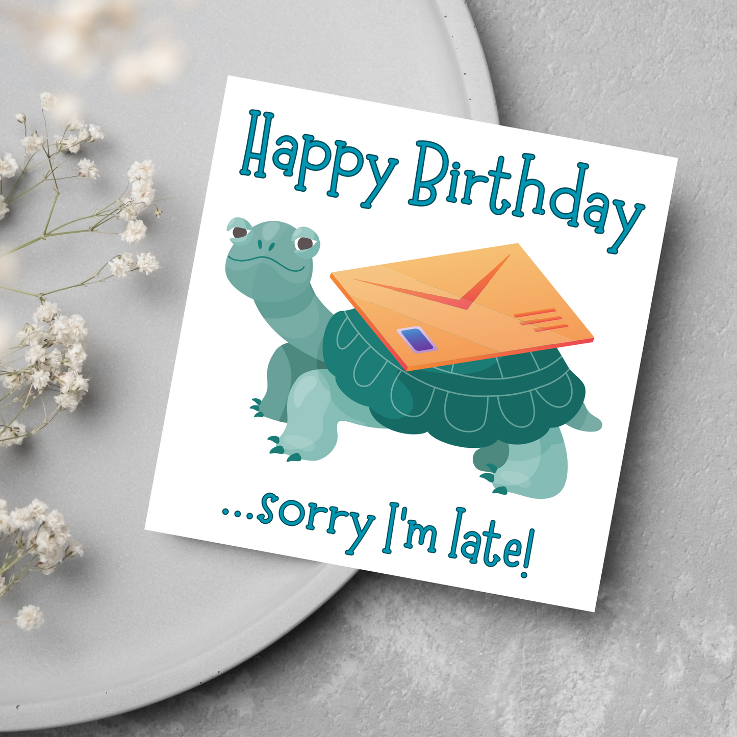 Tortoise Belated Birthday Card, Sorry I'm Late Birthday Card