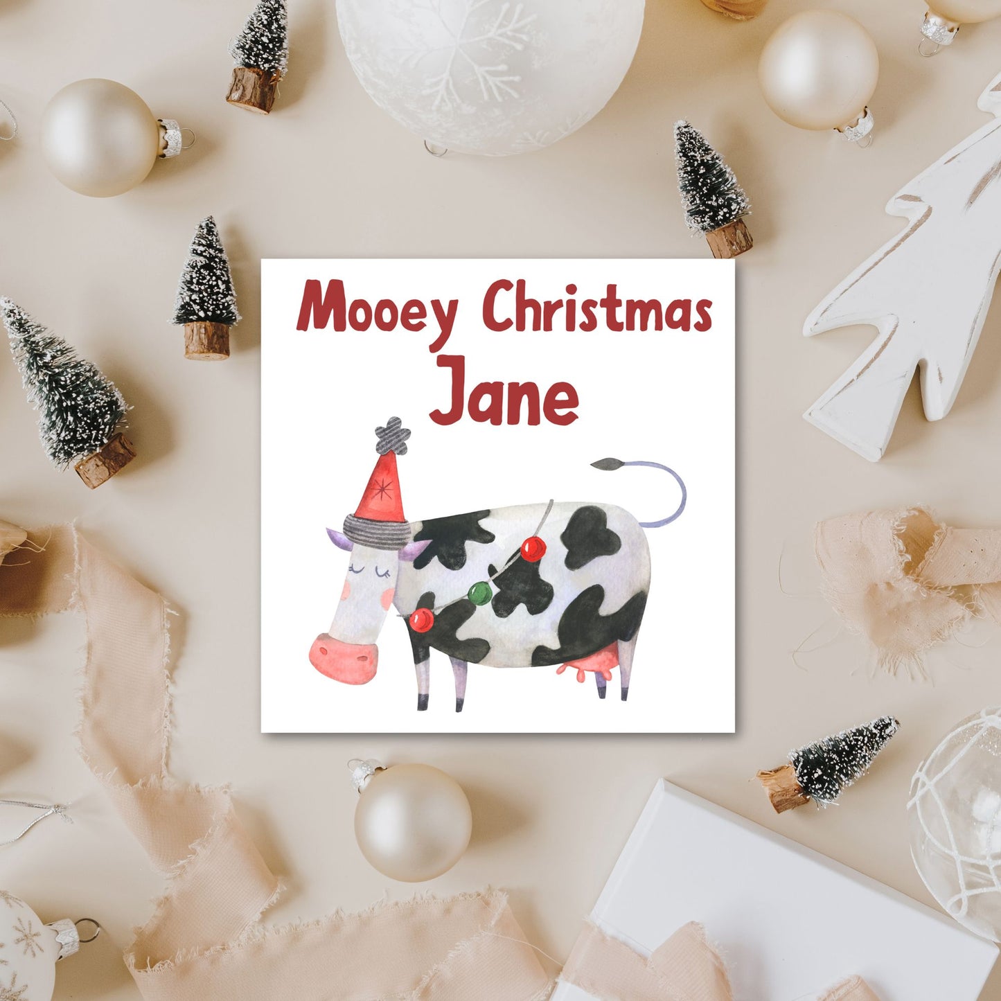 Adorable Personalised Cow Christmas card - Cow lover card - Cow christmas card